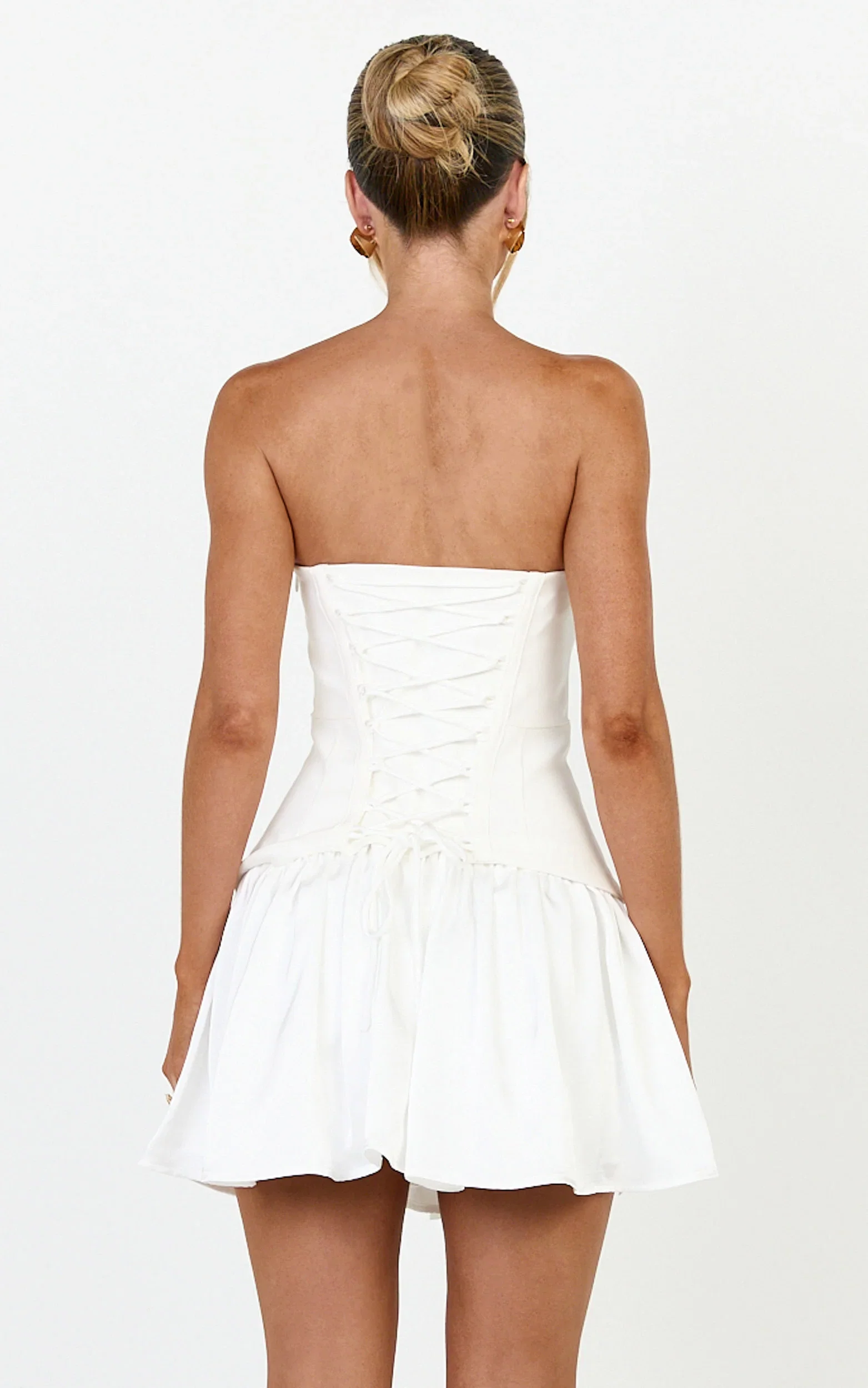 Marlowe Mini Dress - Strapless Gathered Bodice Fit And Flare Dress in White