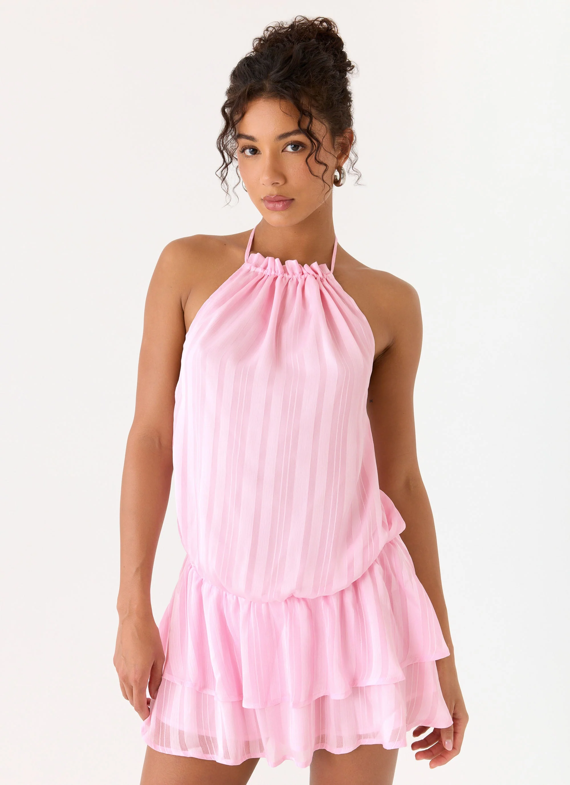 Parade Halter Mini Dress - Pink - luluinthesky