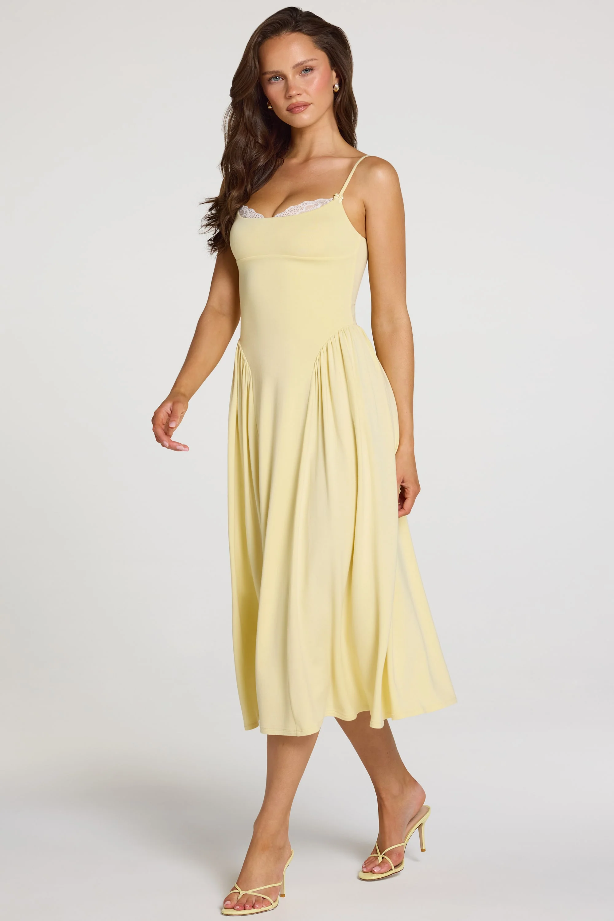Modal Lace-Trim Midaxi Dress in Pastel Yellow