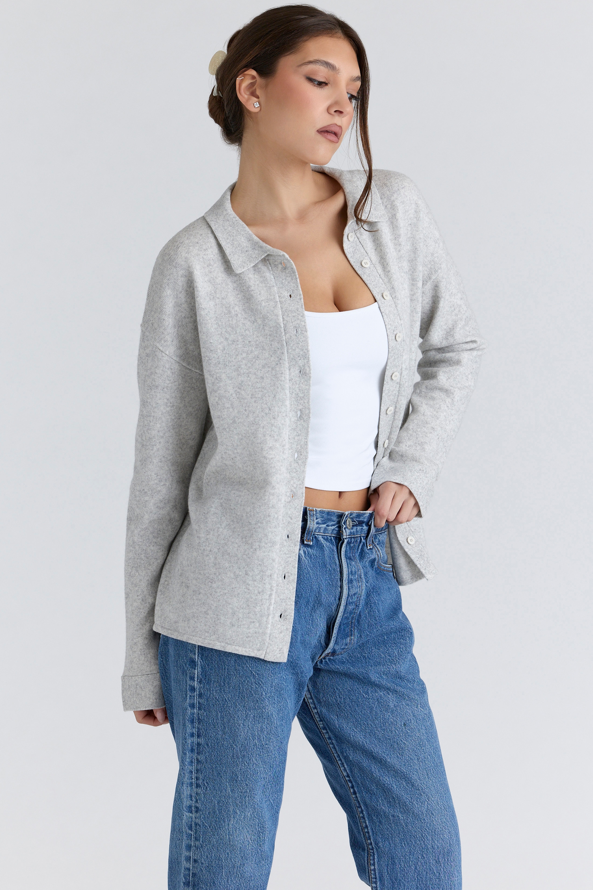 Grey Cashmere + Merino Wool Knit Shirt