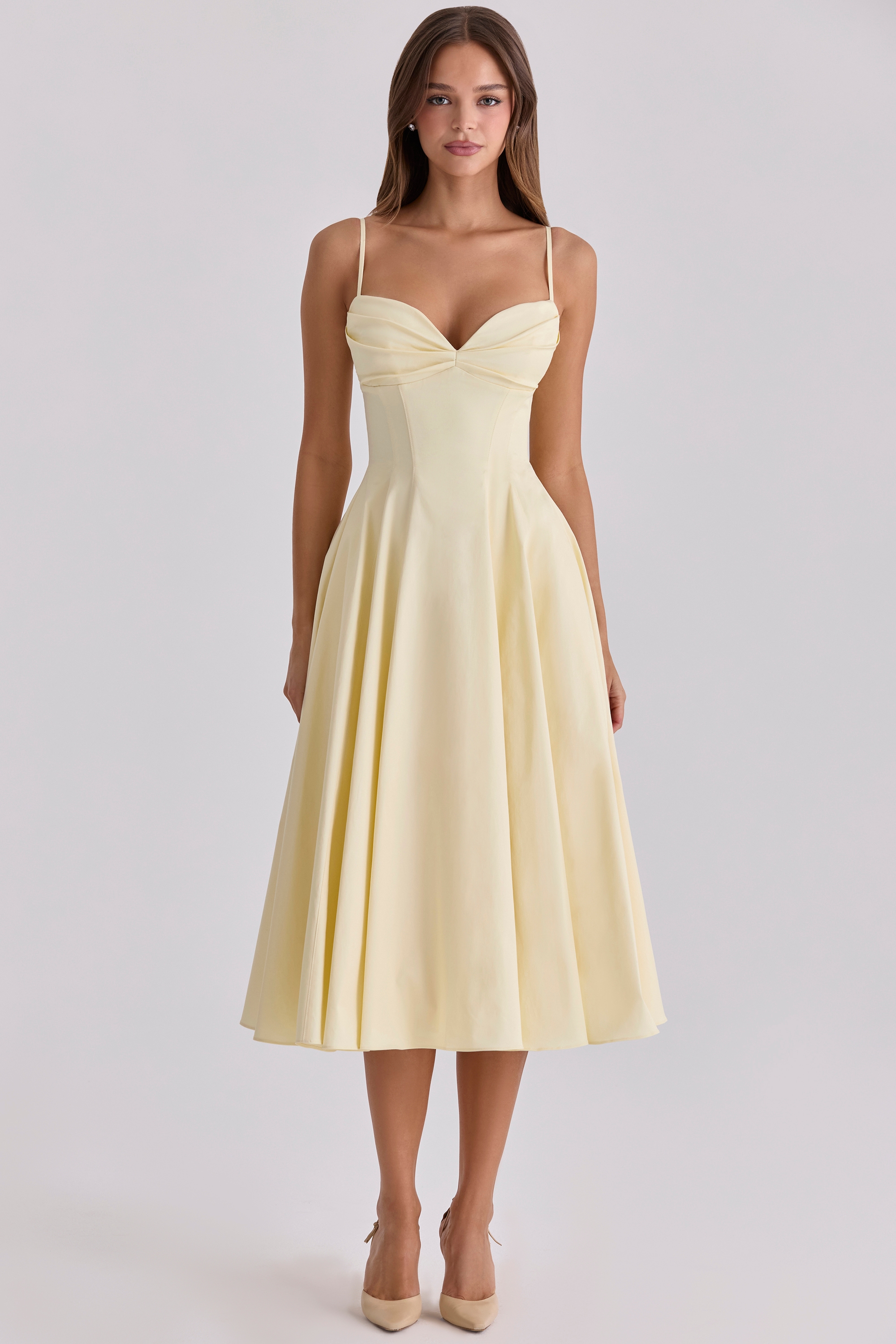 Lemon Cotton Princess Cut  Midi Sundress
