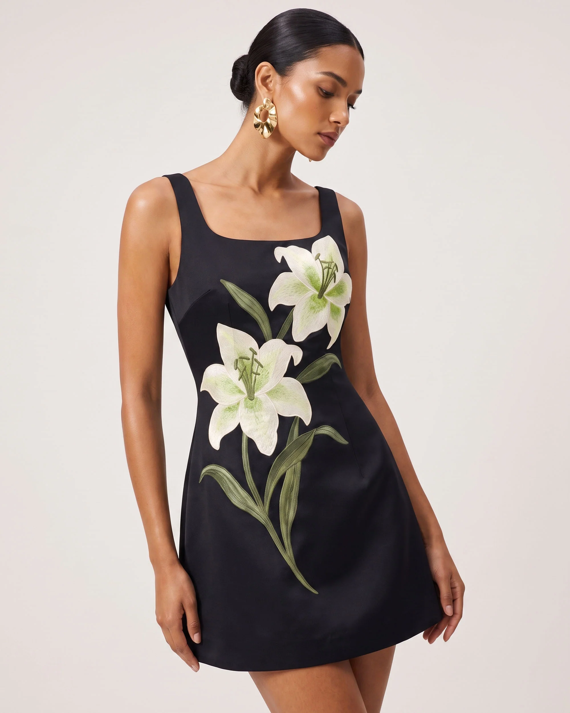 Lily Floral Print Sleeveless A-Line Mini Dress - Black - FASHION NOB