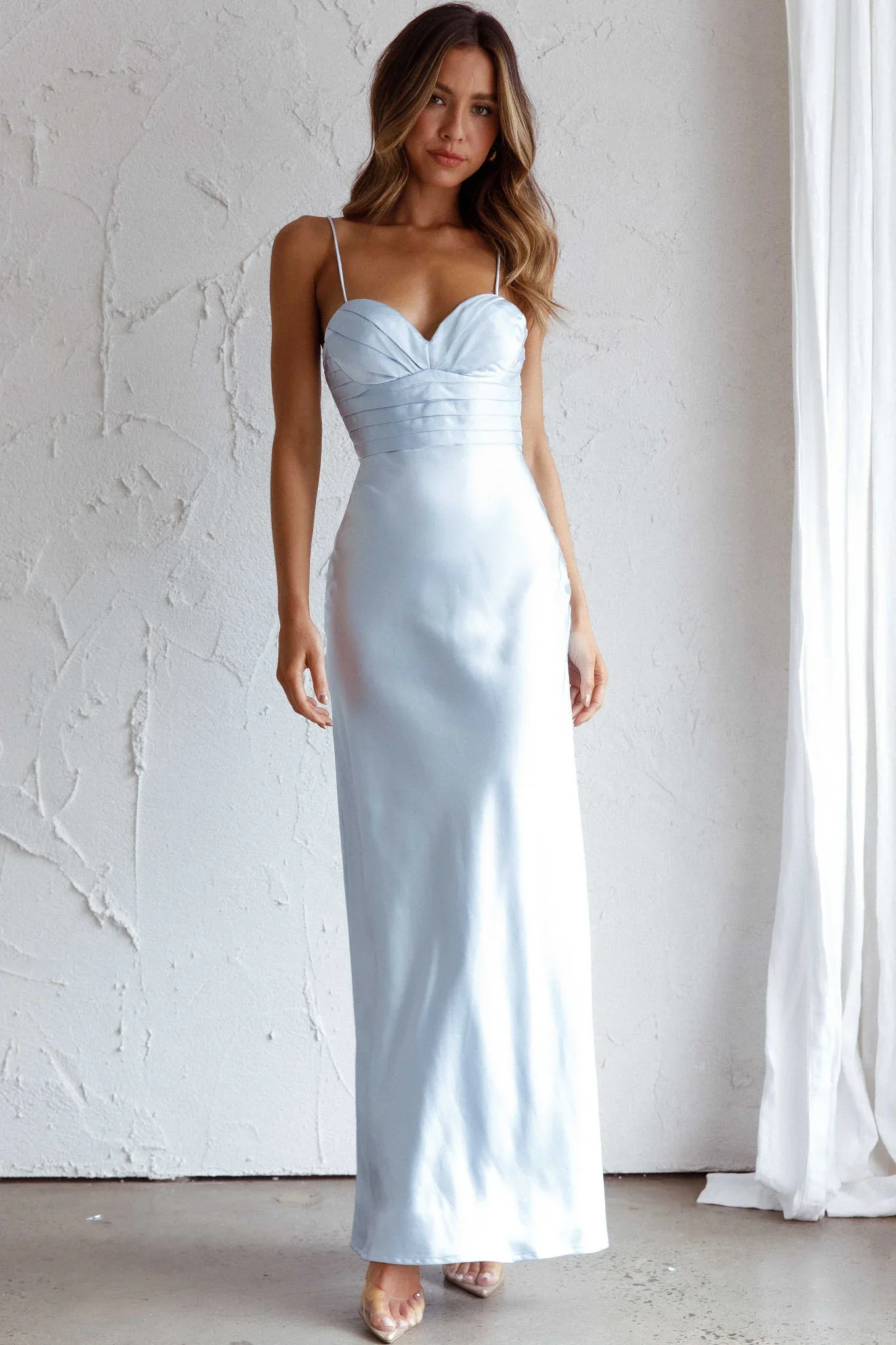 Azara Pintuck Bodice Maxi Dress Steel Blue