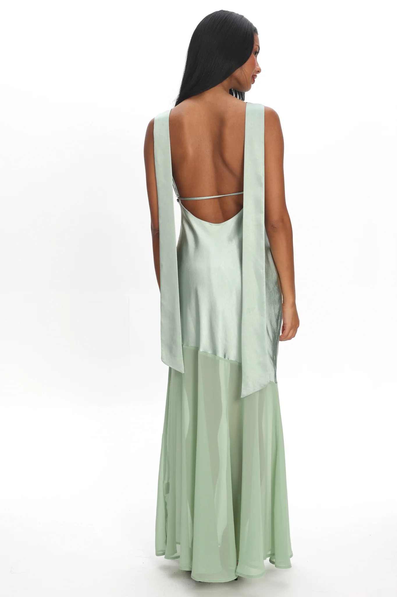 Second Glances Cowl Neck Backless Maxi Dress Sage