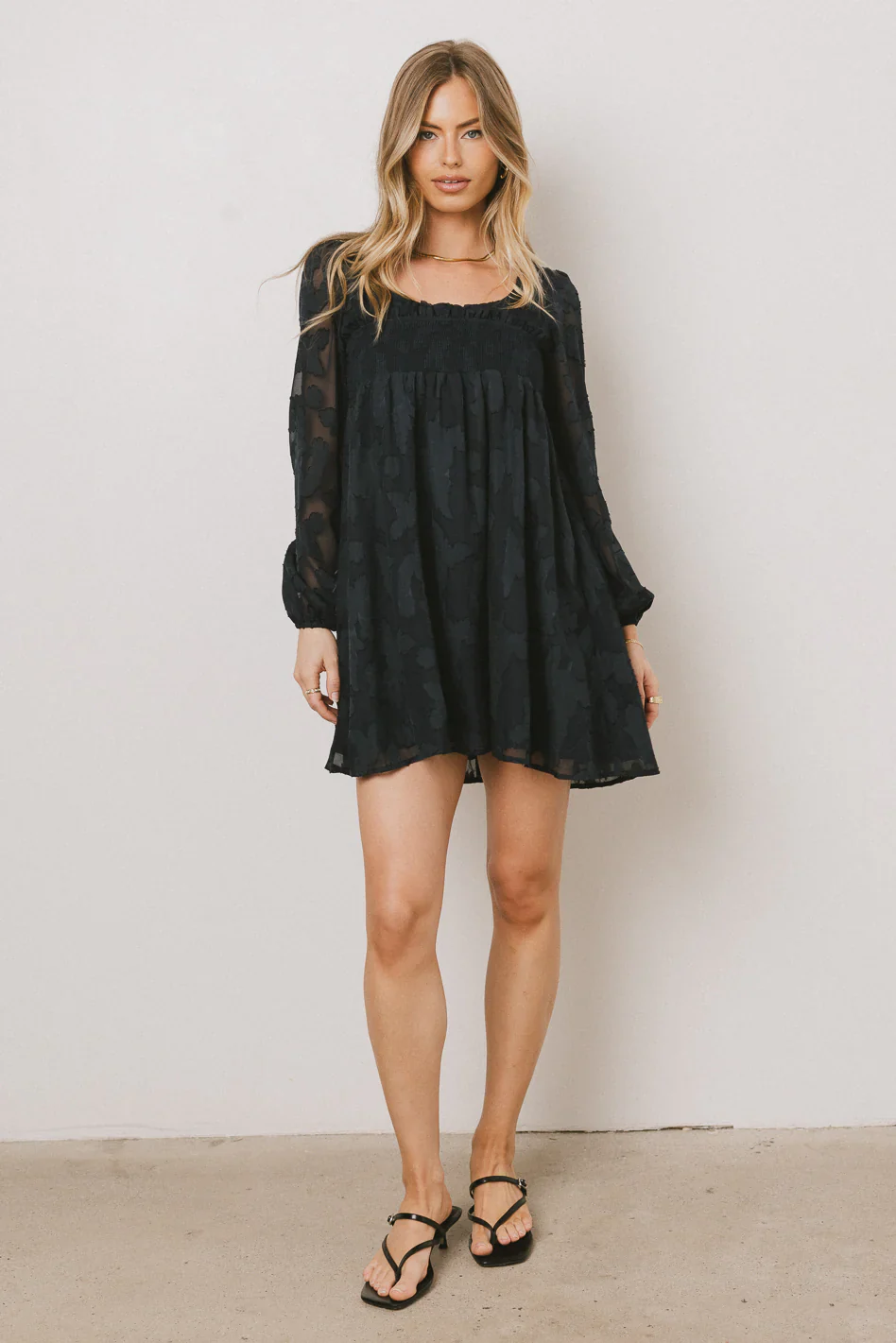 Miles Smocked Mini Dress in Navy