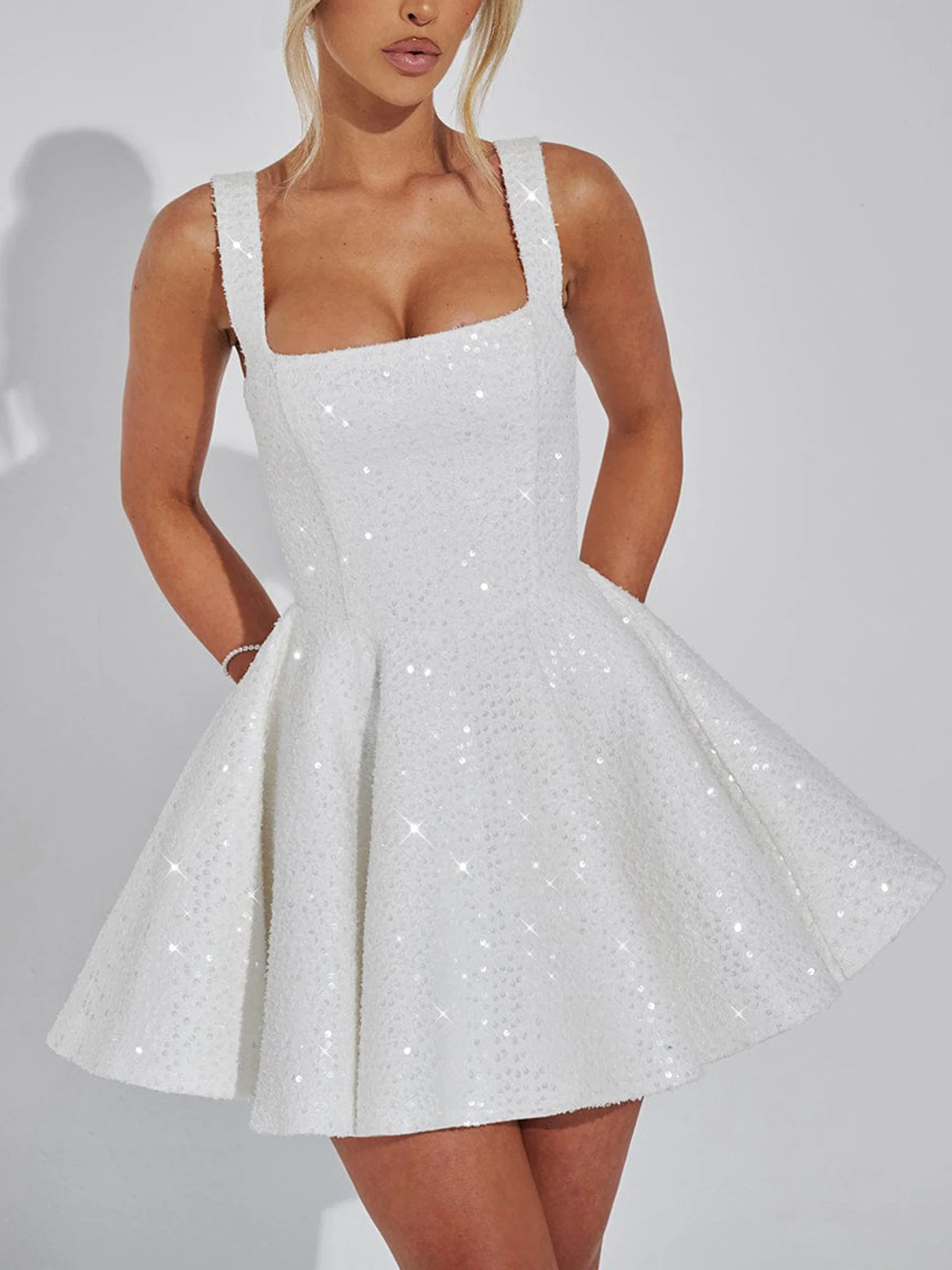 Sequin Detail Flared Mini Dress