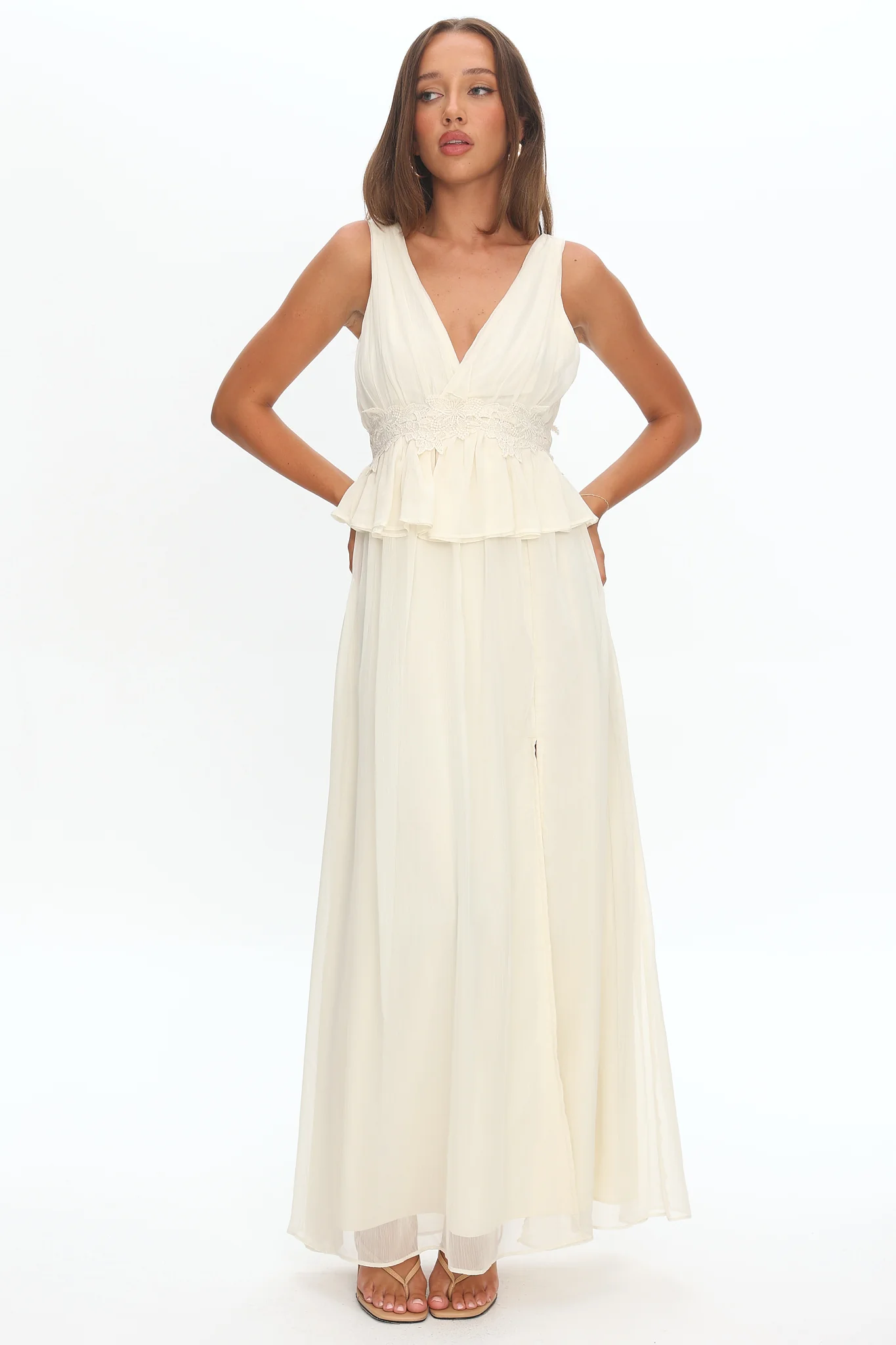 Lusia Peplum Applique Waist Maxi Dress White - luluinthesky