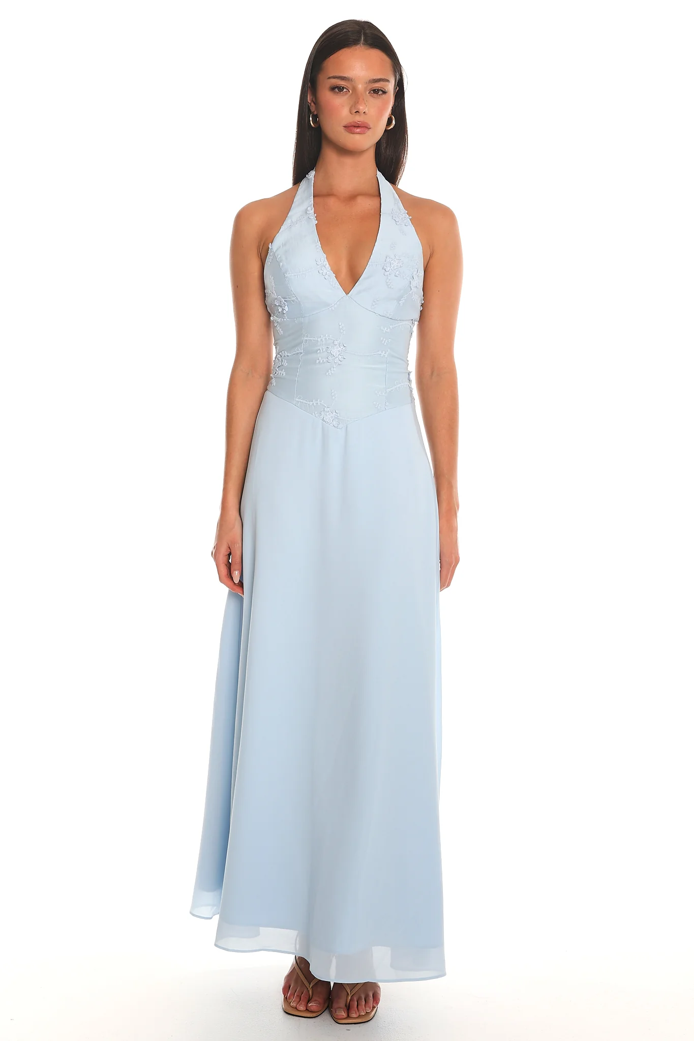 Daydream Believer Lace Halter Maxi Dress Light Blue