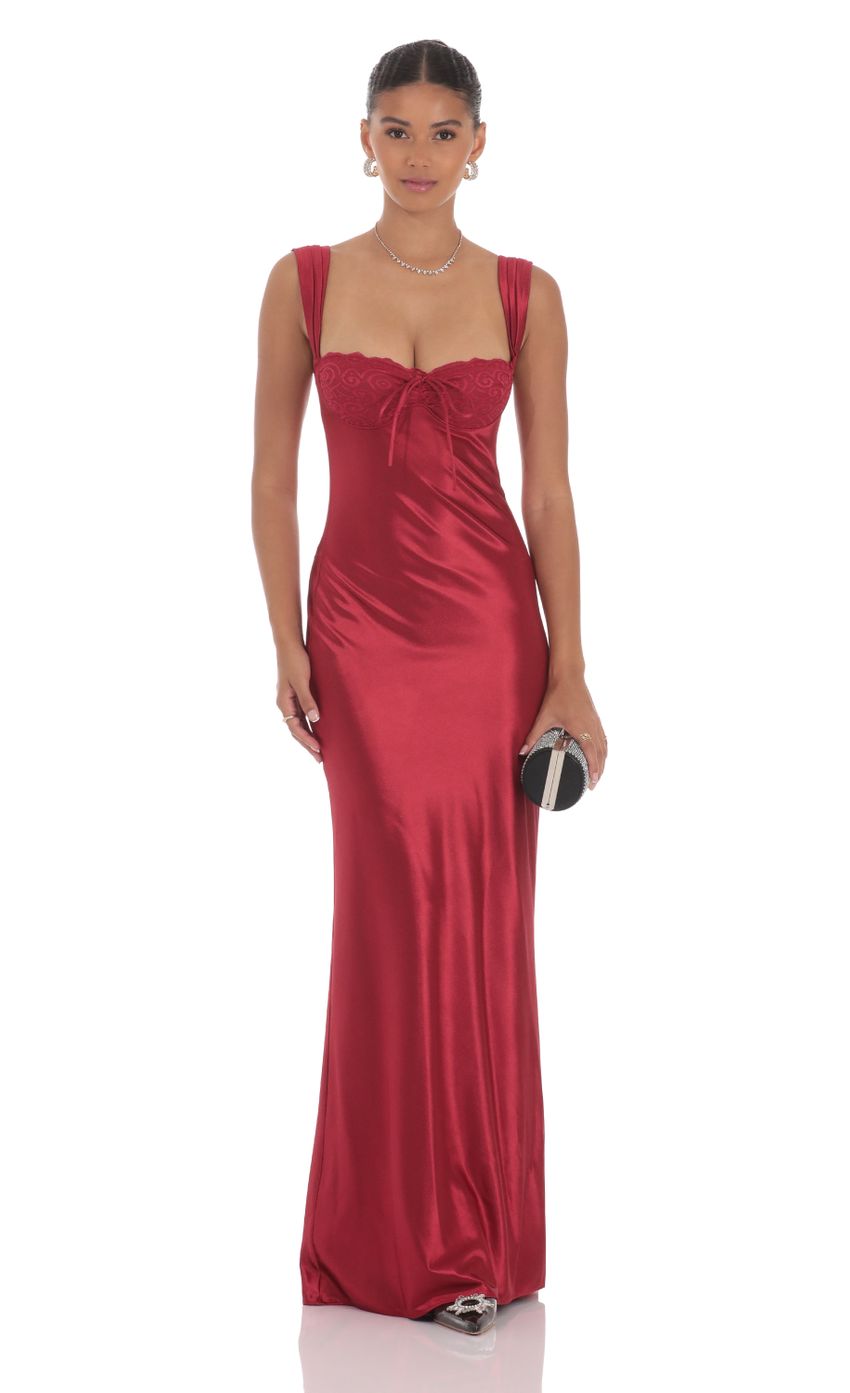 Satin Lace-Bust Dress in Red