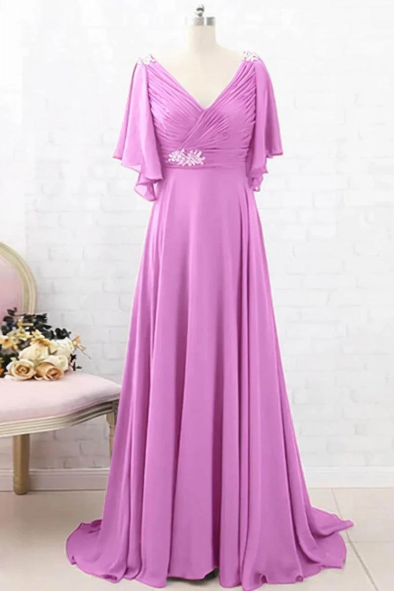 A-Line Sweep-Brush Train Chiffon Mother Dress CM0082