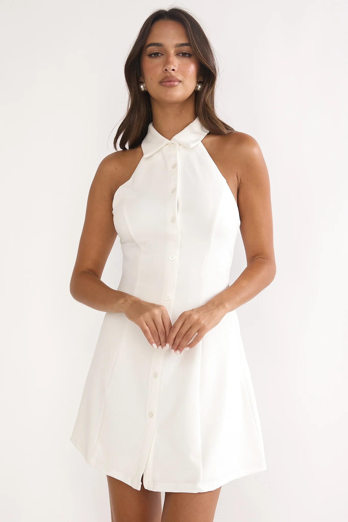 Esmarie Collared Mini Dress White - luluinthesky