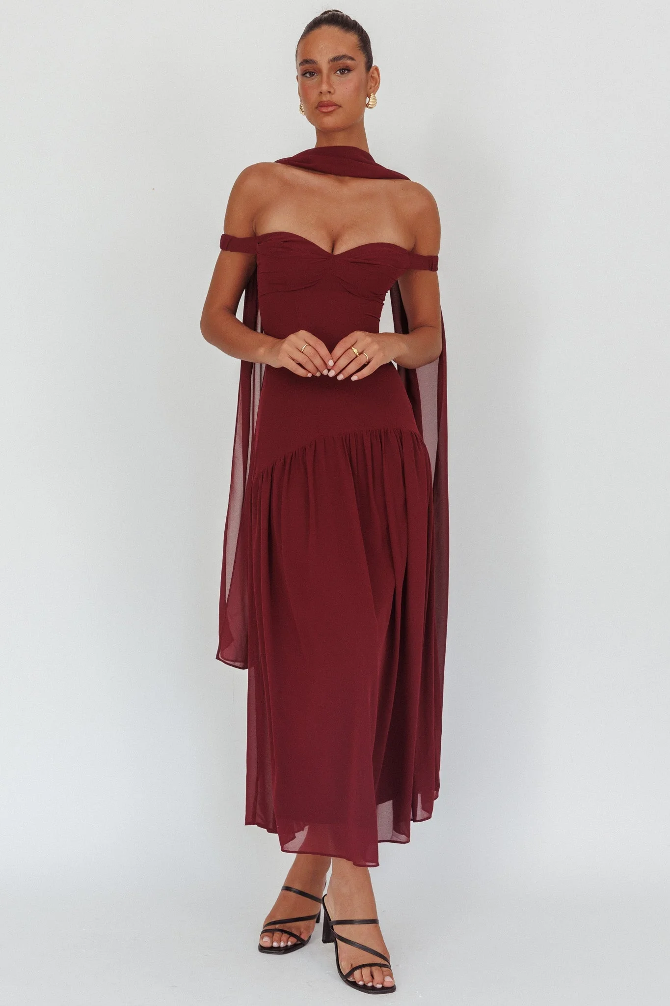 Kaycee Drop Waist Maxi Dress Wine - FASHION NOB