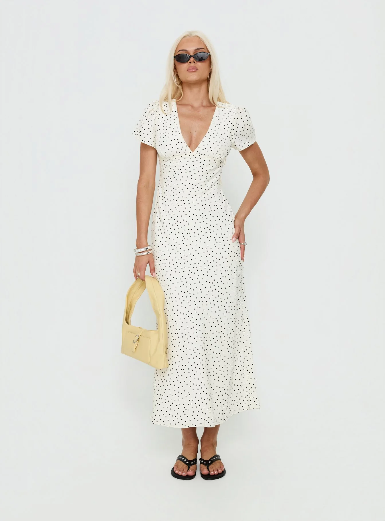 Mareiko V Neck Maxi Dress Cream Polka Dot