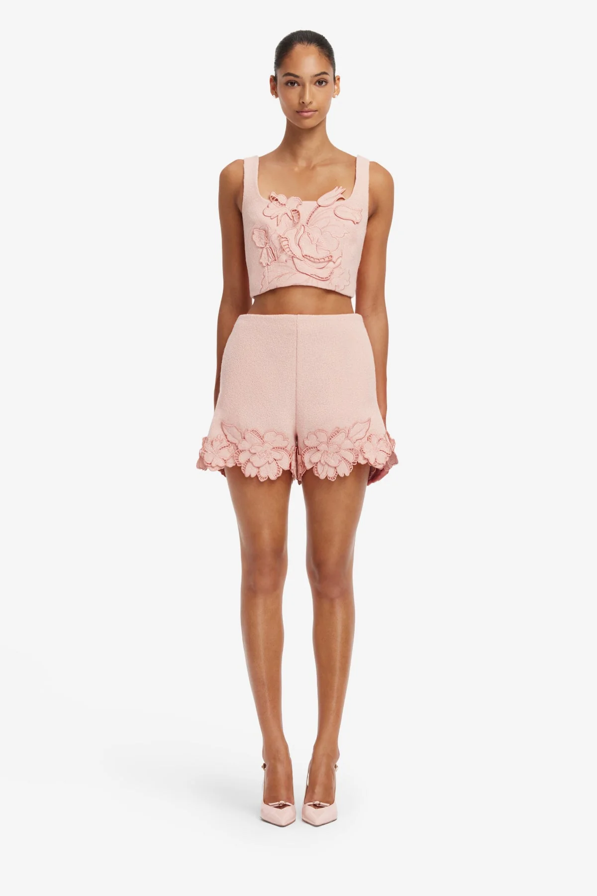 Belle Appliqué Tweed Shorts - Dusty Pink