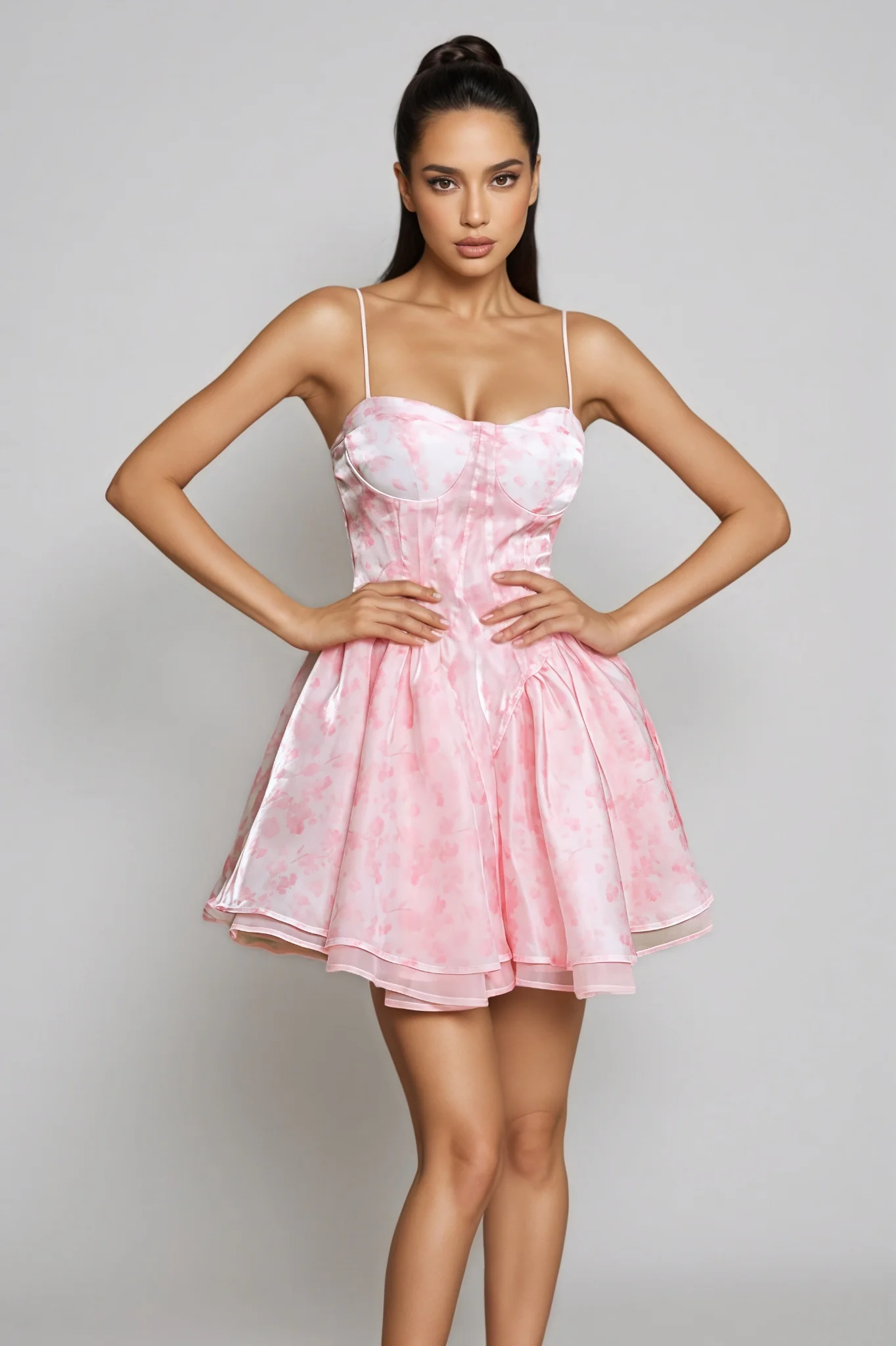 Cyzon Spaghetti Floral Printed Ruffle Mini Dress