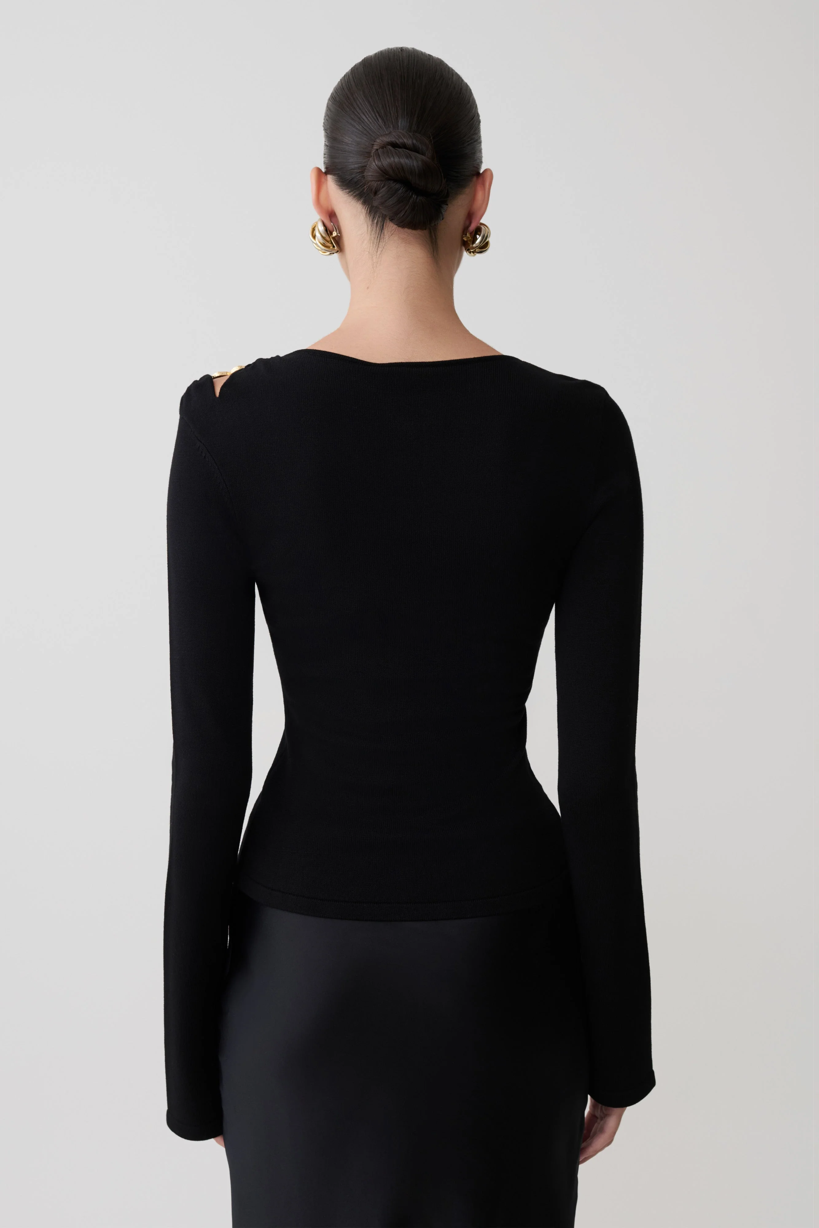 Ricky Knit Long Sleeve Longline Top - Black