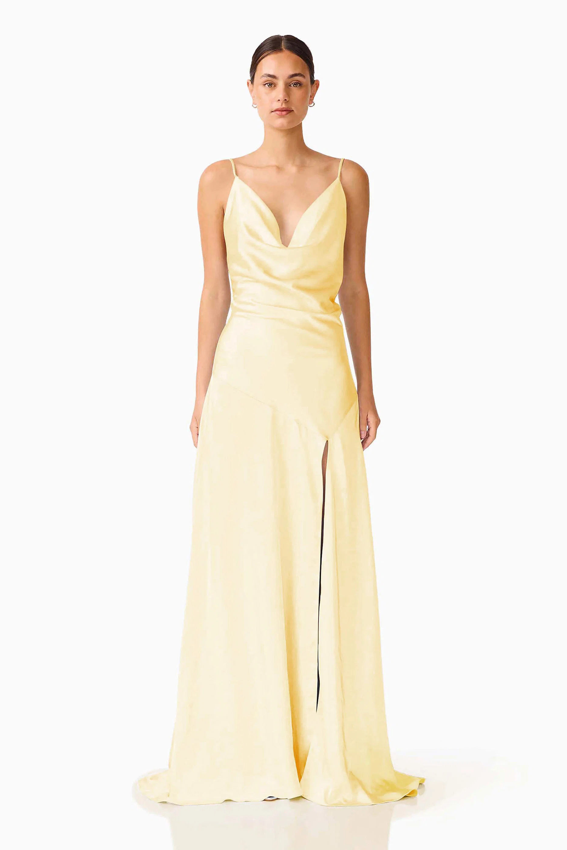 Clementine Cowl Neck Gown in Butter Yellow