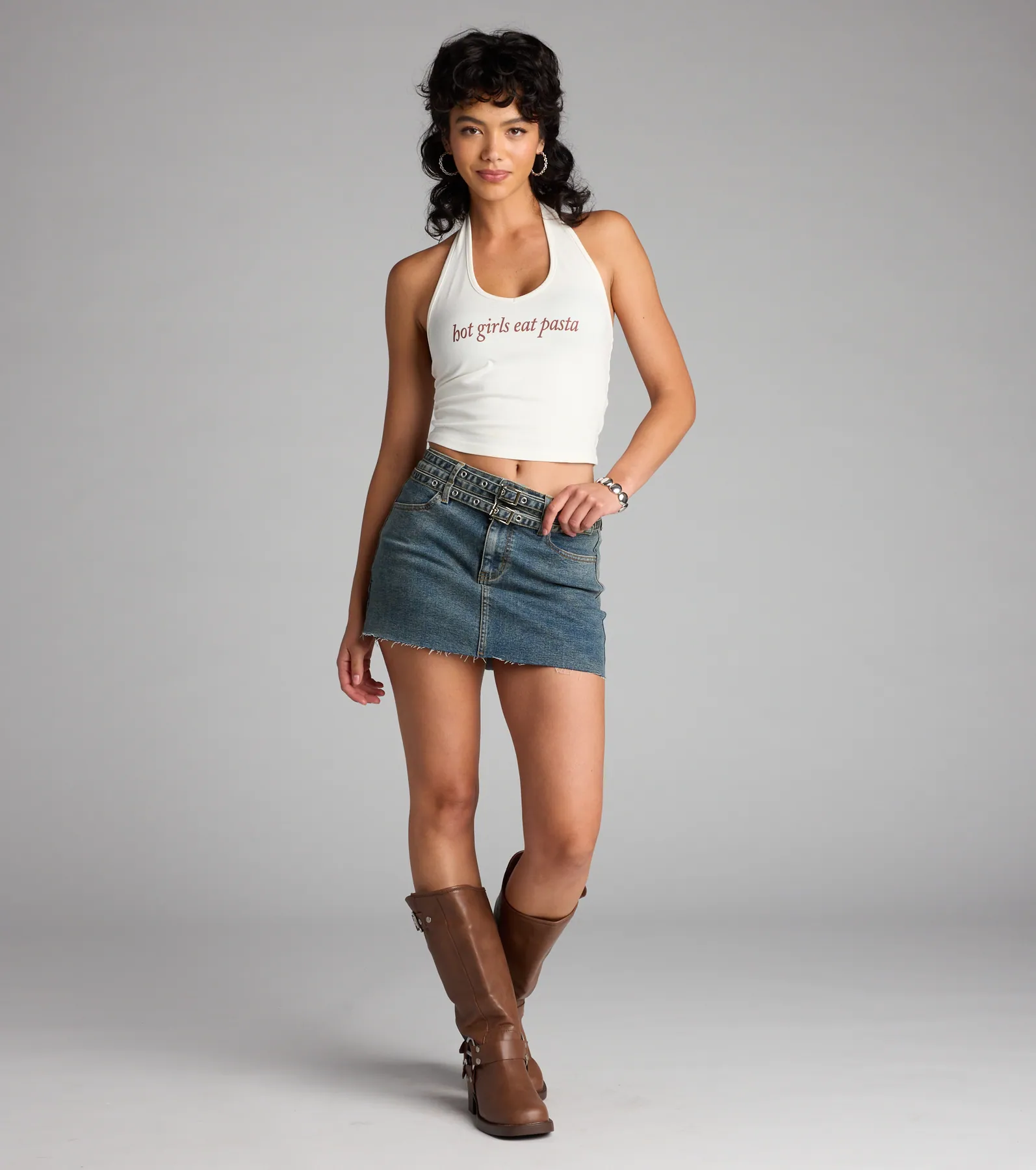 Buckle Up Bestie Belted Denim Mini Skirt