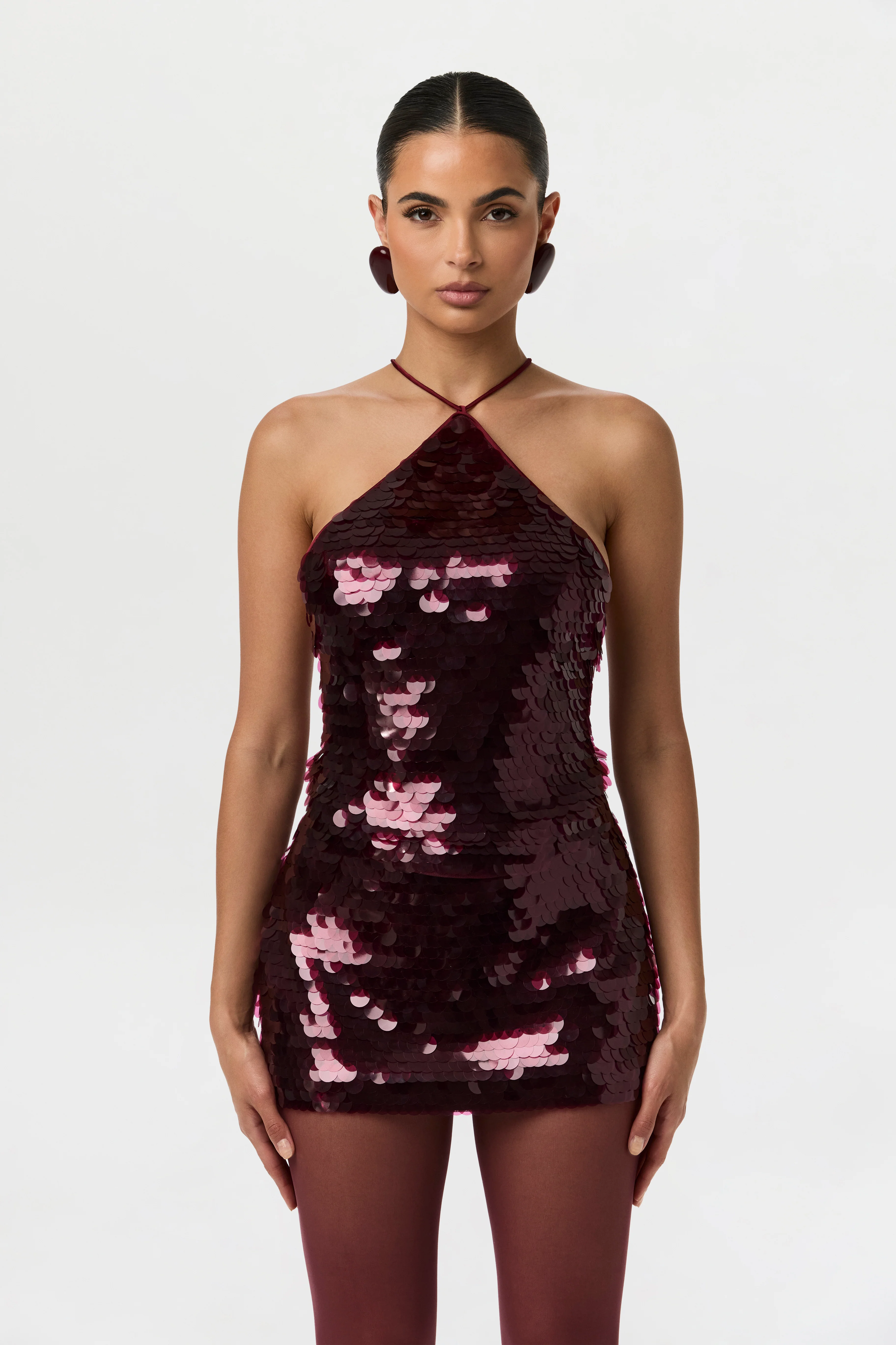 Sequin Open Back Halter Top