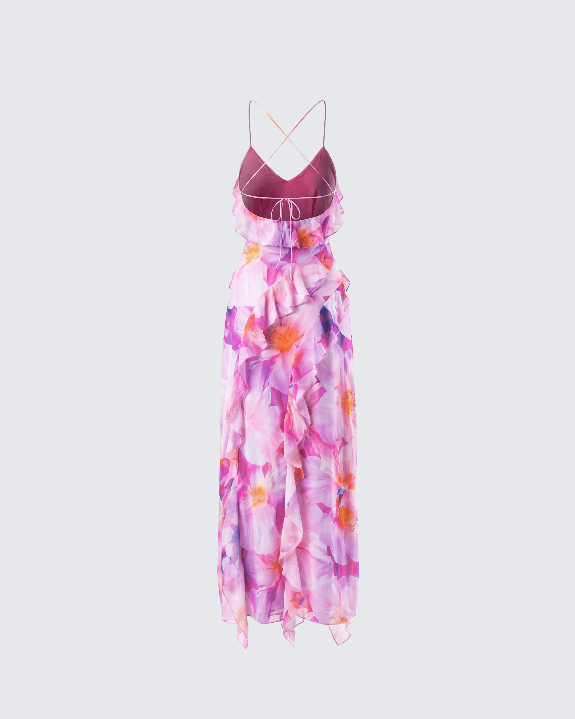 Kenya Pink Floral Ruffle Maxi Dress