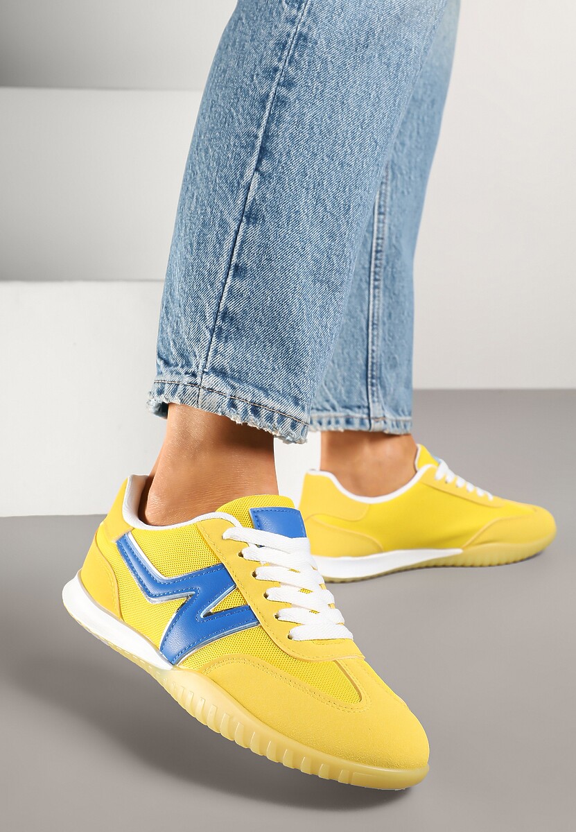 Żółte Sneakersy Typu Klasyczne Tenisówki Zdobione Przeszyciami Elanioria