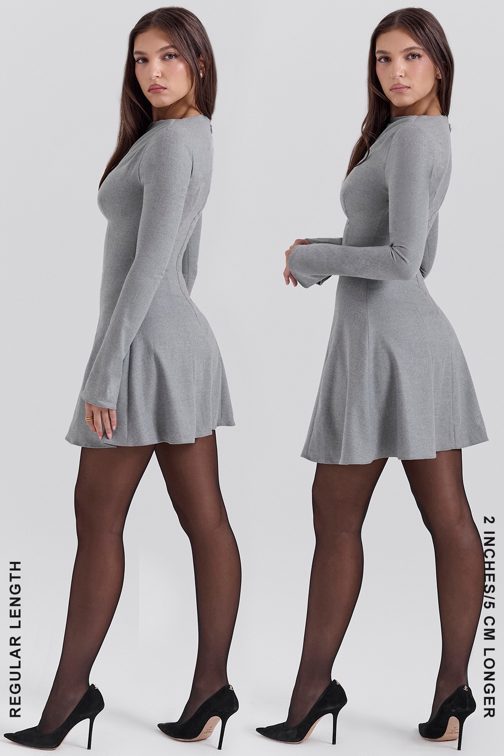 Grey A-Line Long Sleeve Mini  Dress