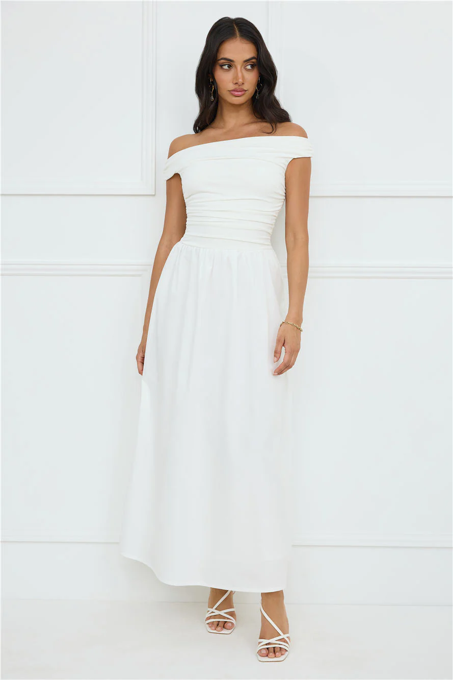 Camellia Charm Off Shoulder Maxi Dress White - luluinthesky