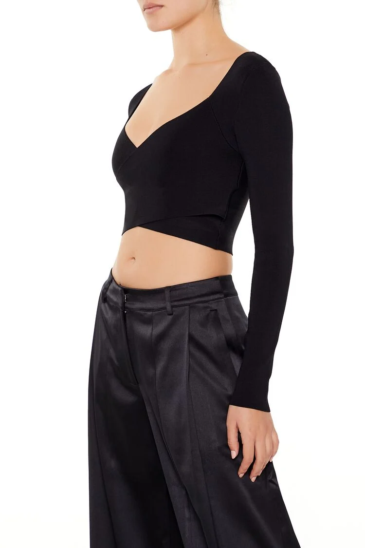 Sweater-Knit Crossover Crop Top