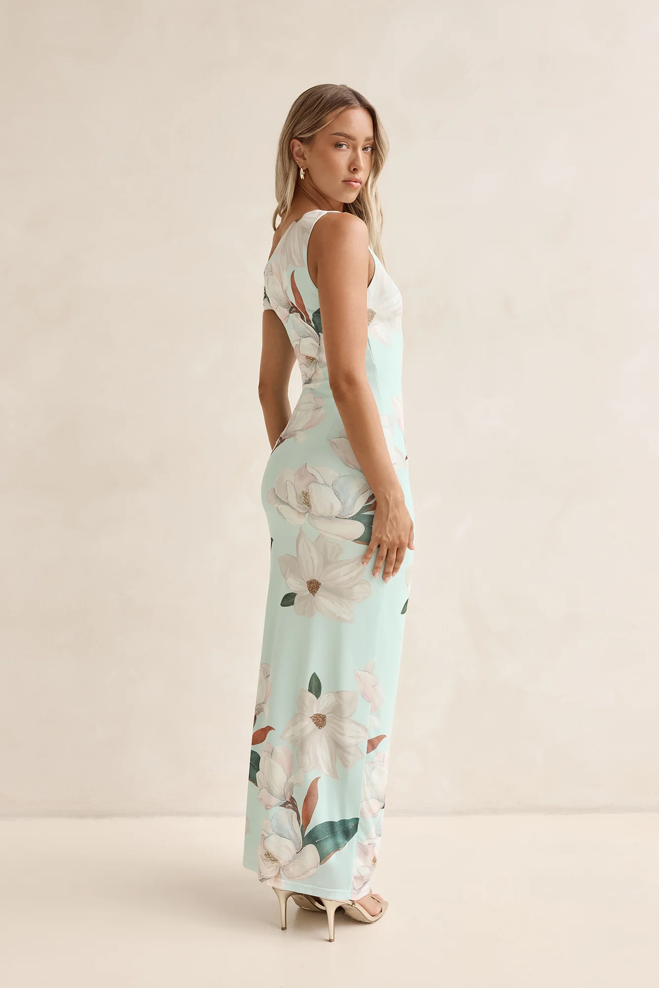 Case Of Flowers Off Shoulder Mesh Maxi Dress Mint