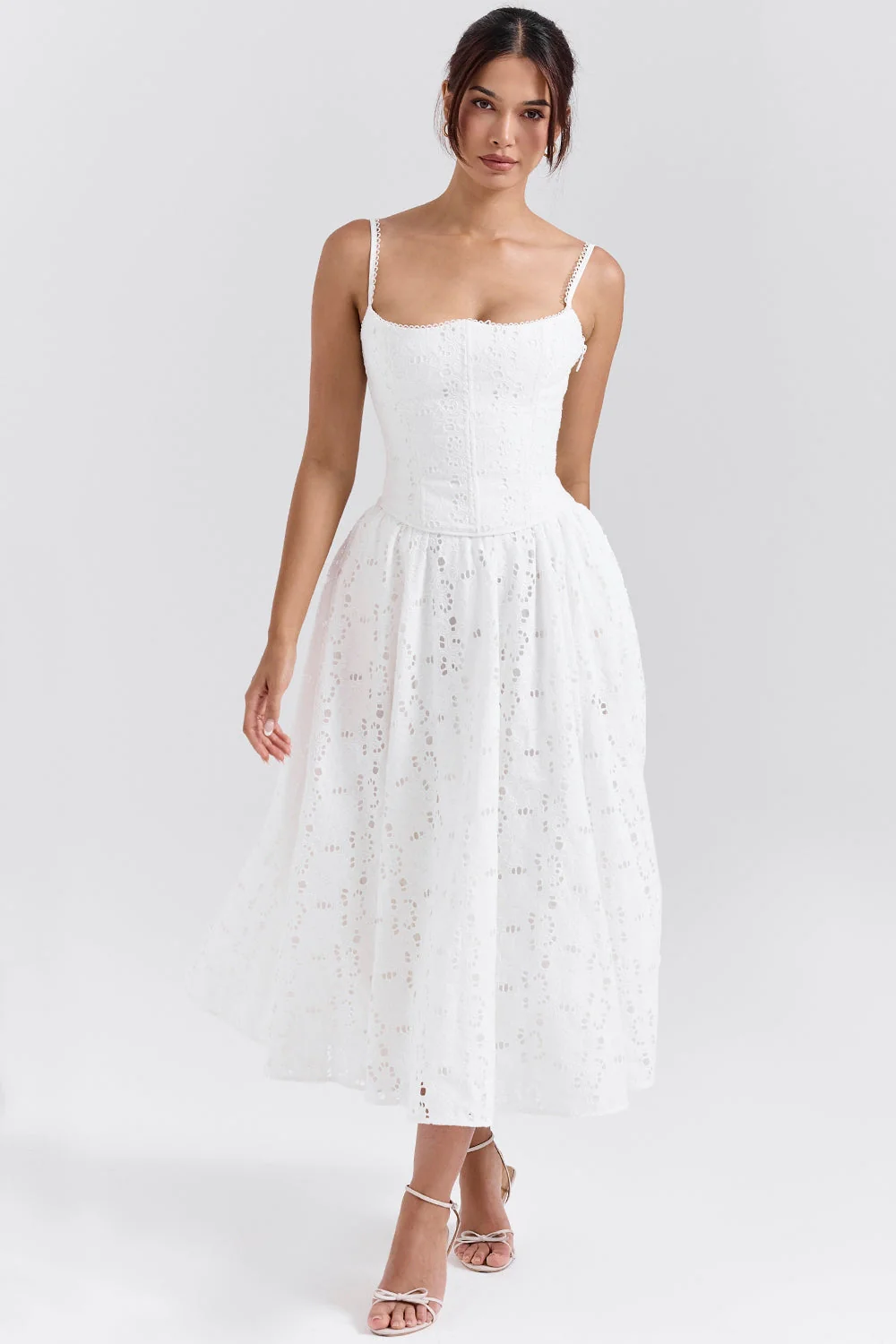 White Broderie Anglais Midi Skirt