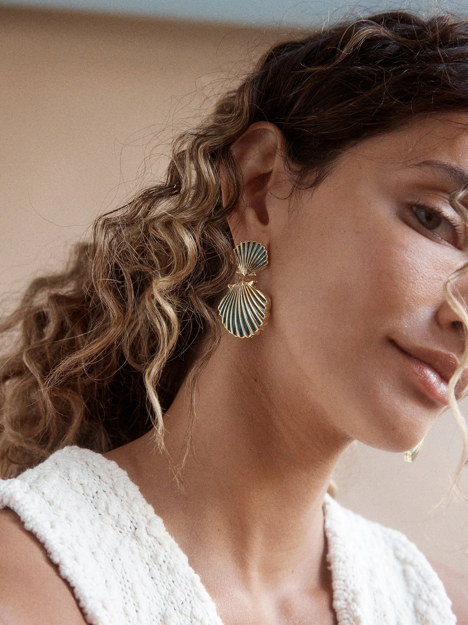 Marni Seashell Earrings - Gold/Turquoise