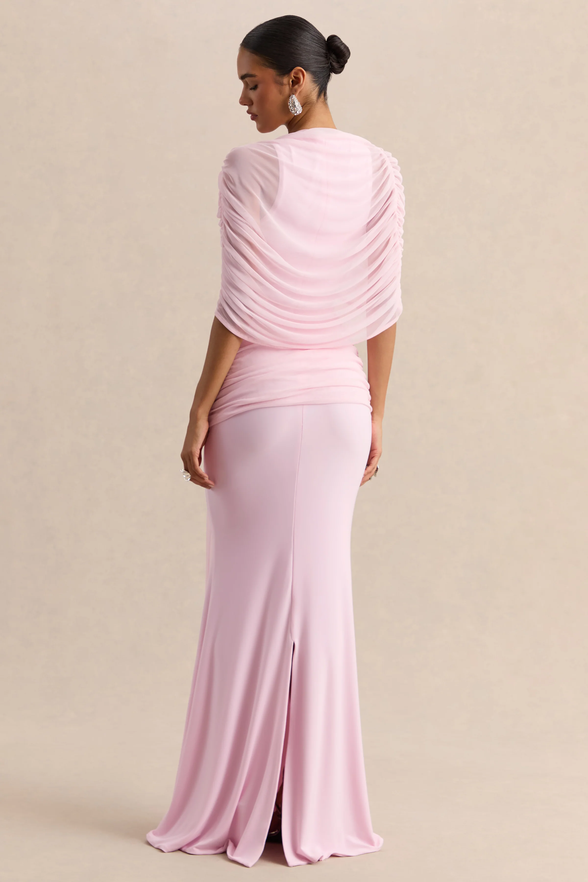 Mirene | Light Pink Round-Neck Maxi-Dress With Gathered-Detailing And Sash