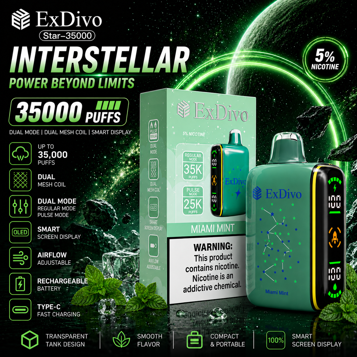 Miami Mint - ExDivo INTERSTELLAR 35K Disposable Vape