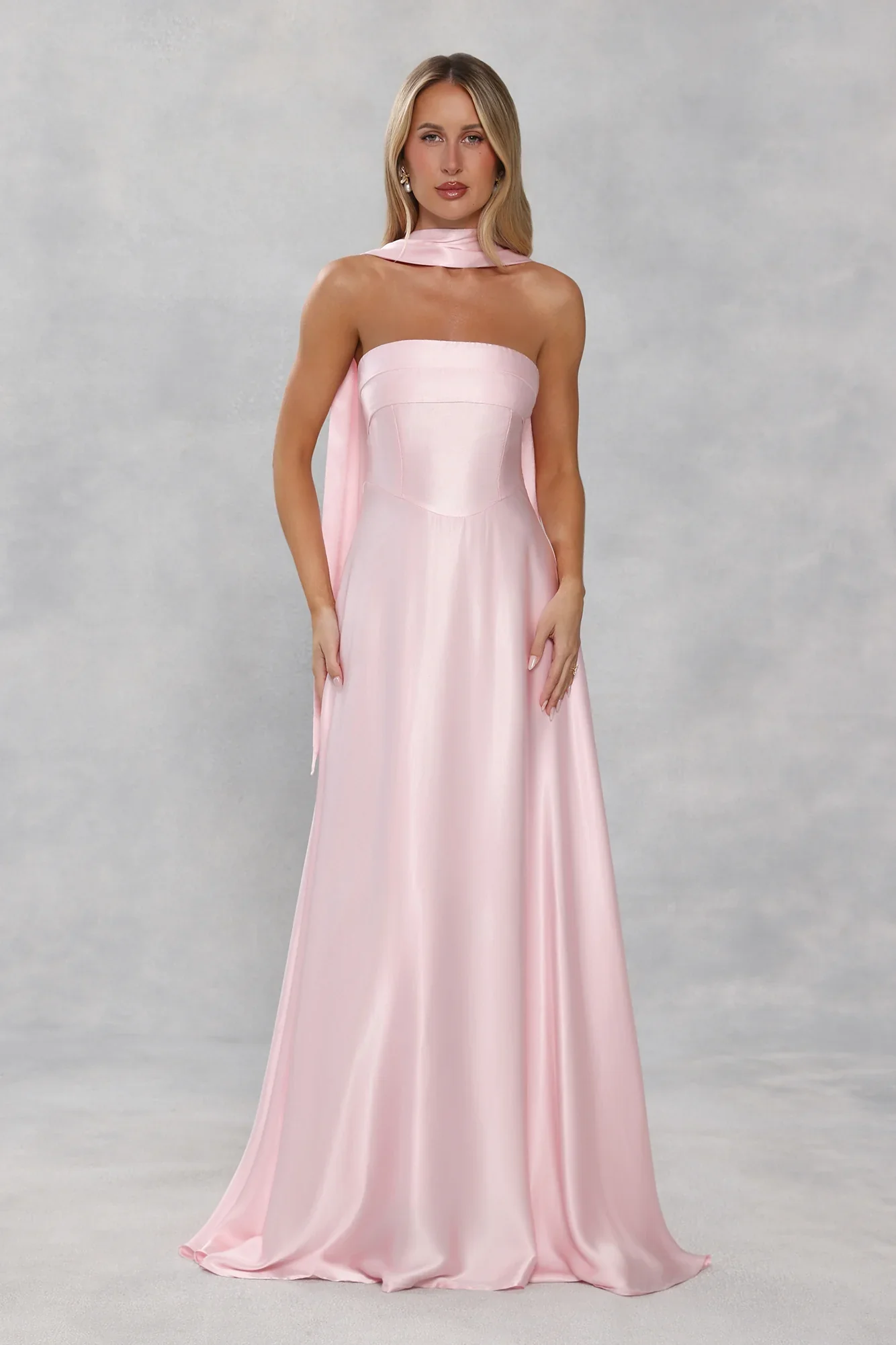 The Serina Strapless Satin Maxi Dress Light Pink