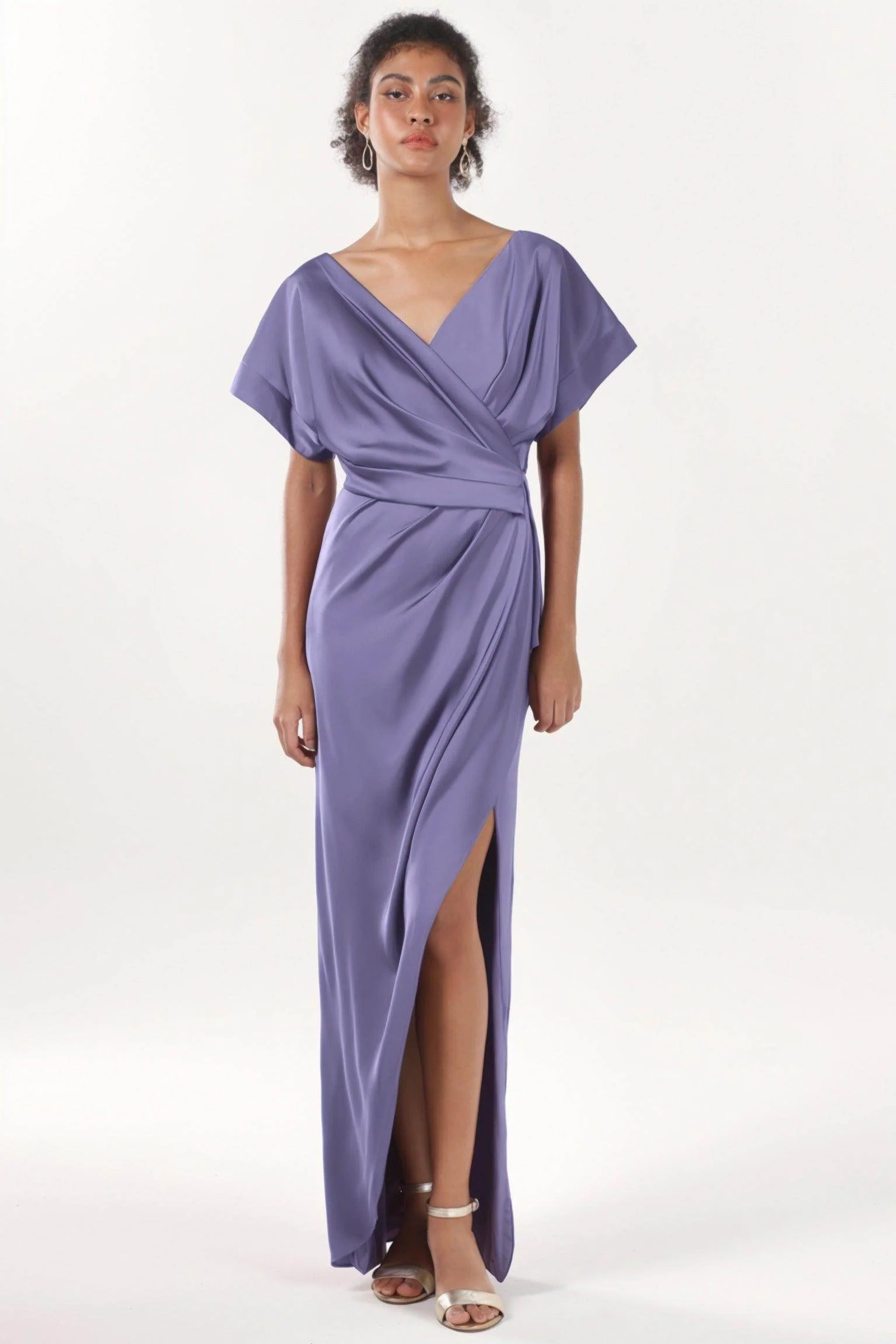Sheath-Column Maxi Luxe Satin Bridesmaid Dress CS0601BM