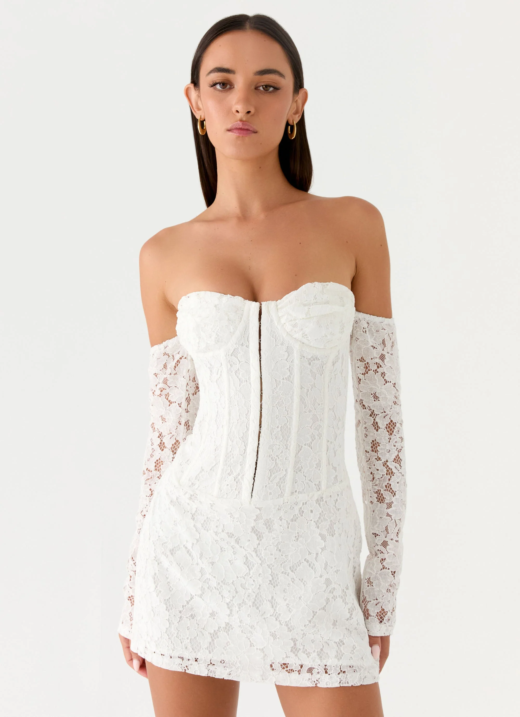 Already Know Lace Long Sleeve Mini Dress - White