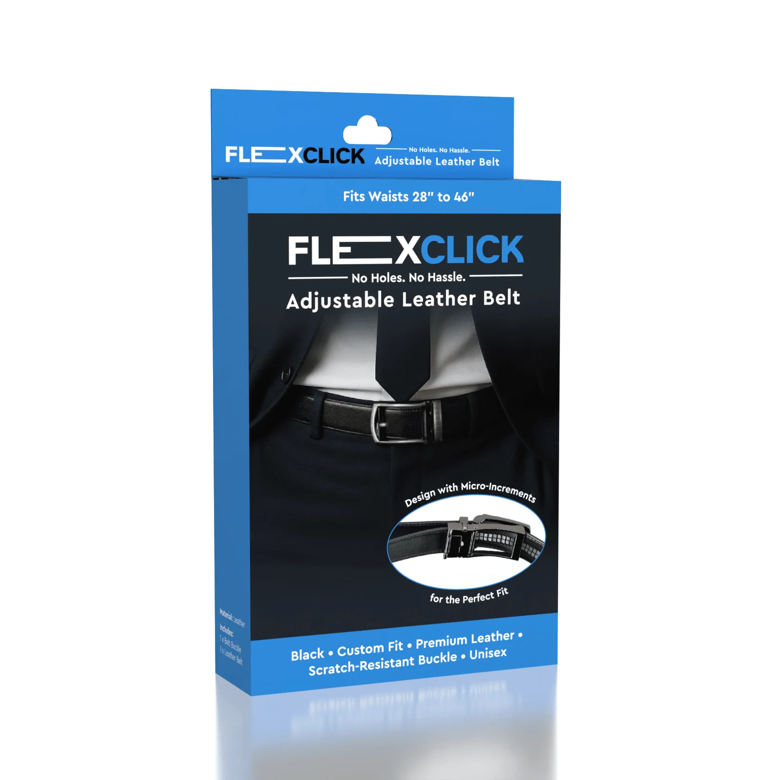 FlexClick Unisex Adjustable Micro-Increment Black Leather Belt (1pc) Fits 28