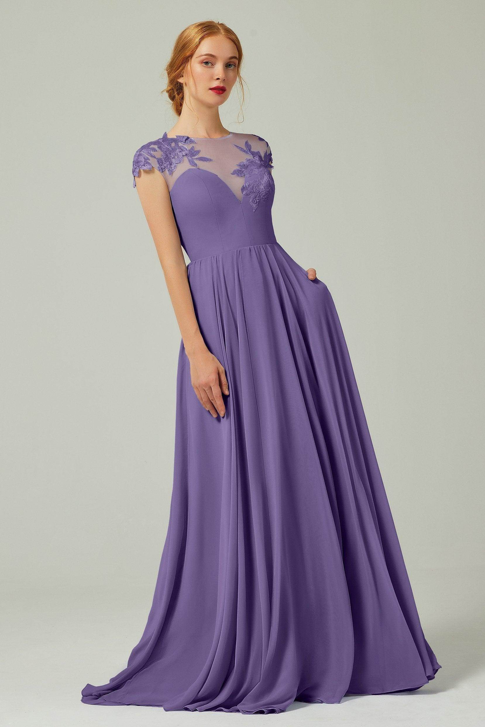 A-Line Sweep-Brush Train Chiffon Bridesmaid Dress CB0248