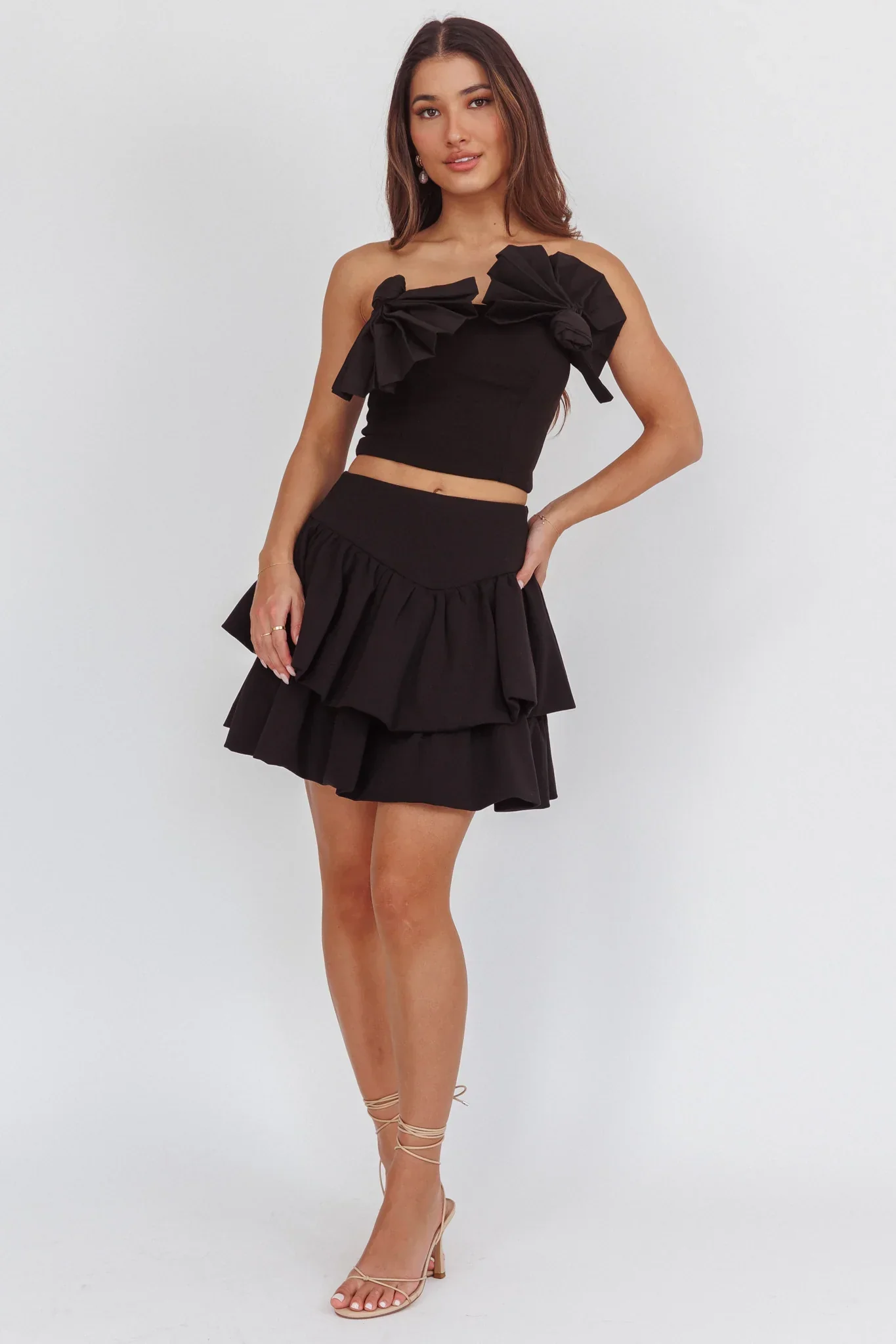 Deisi Concertina Strapless Crop Top Black - FASHION NOB