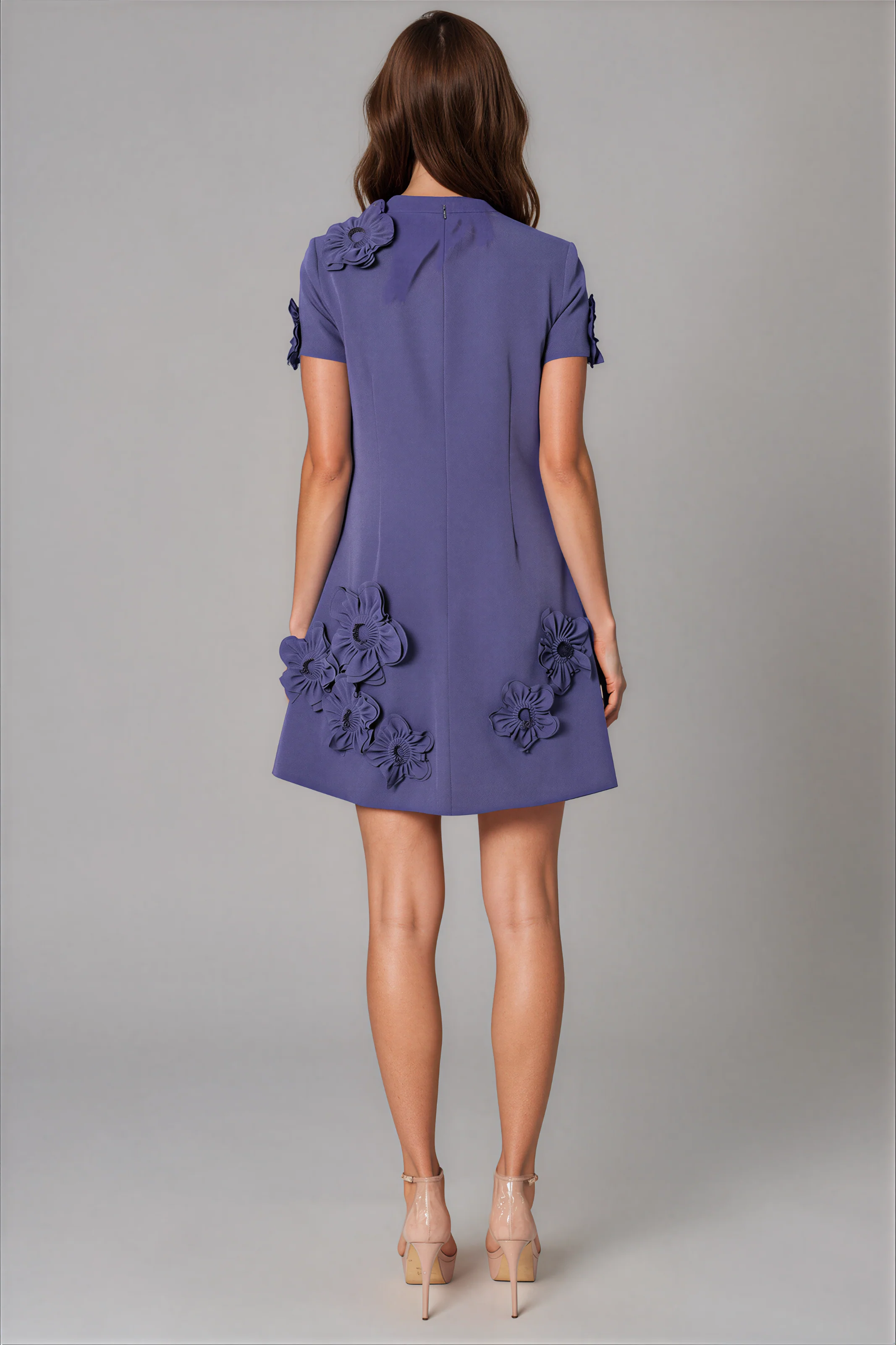 Stretch Crepe Column Cocktail with 3D Floral Appliques