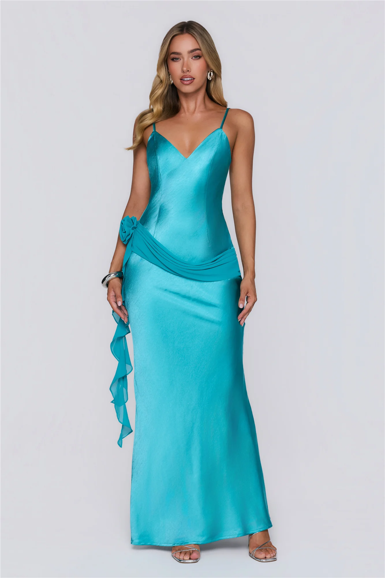She's A Dream Satin Maxi Dress Aqua