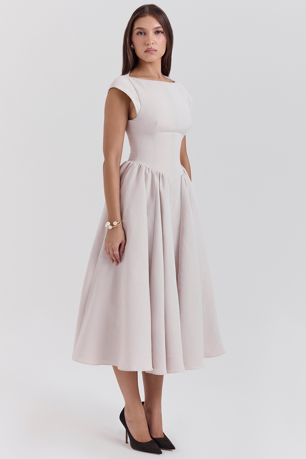 French Dove Moire Satin Backless Midi Dress