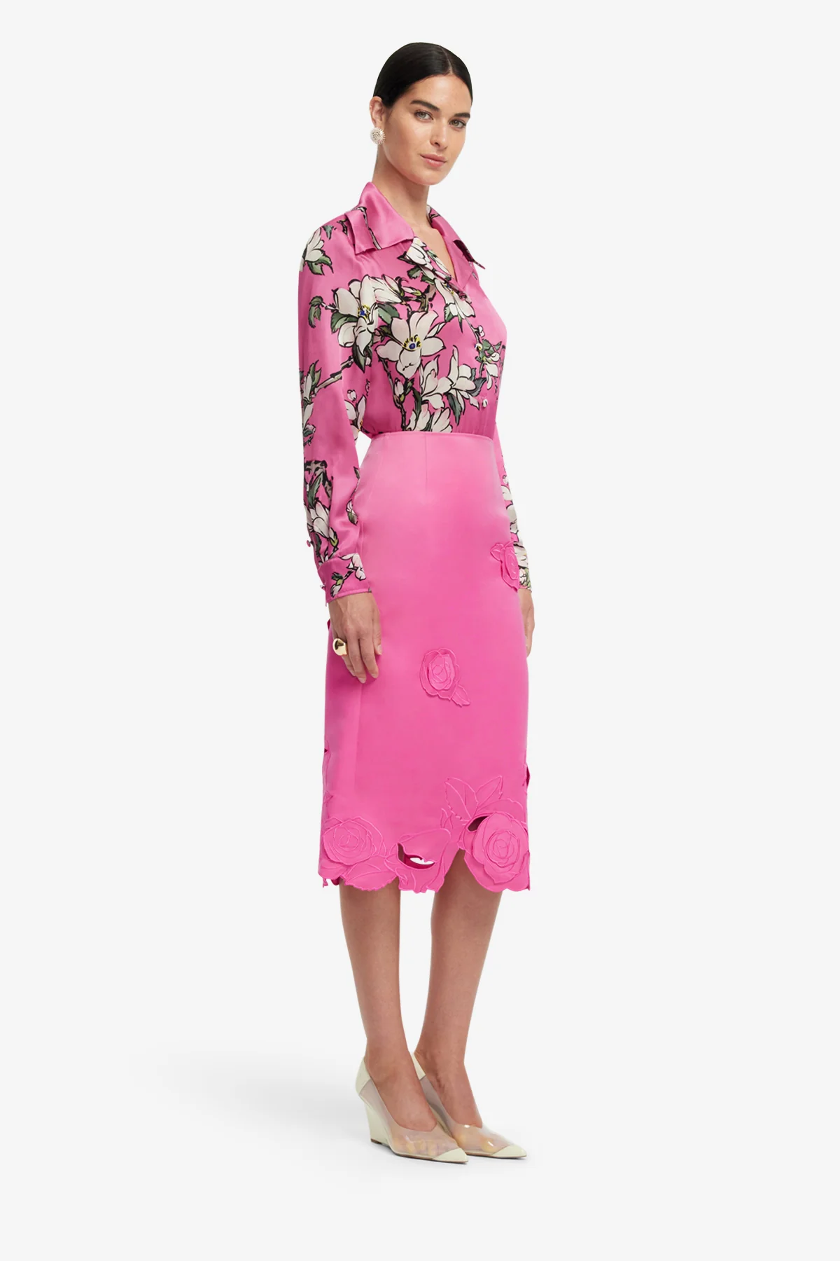 Carly Appliqué Midi Skirt - Pink