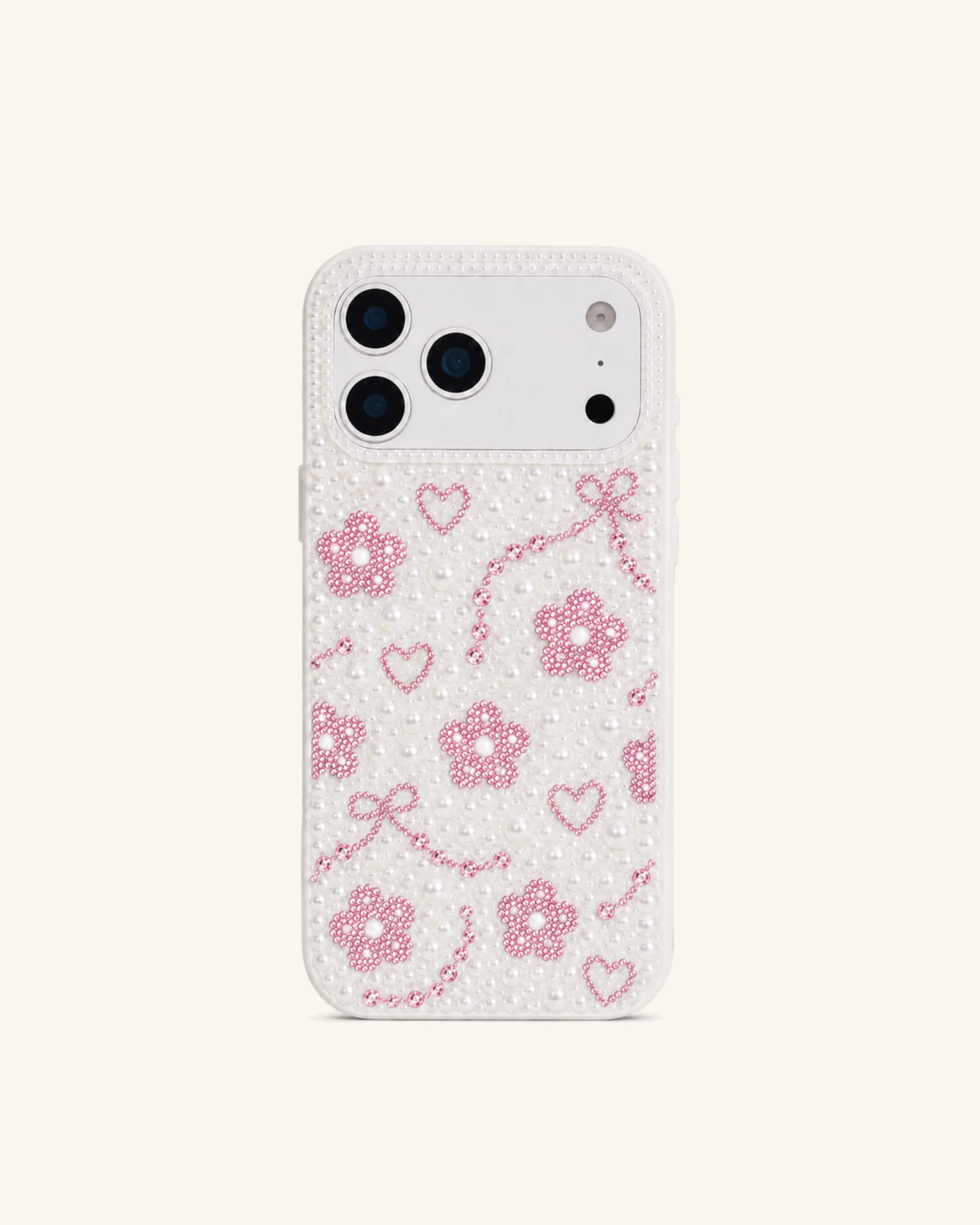 Flower Bow Faux Pearl Phone Case - White