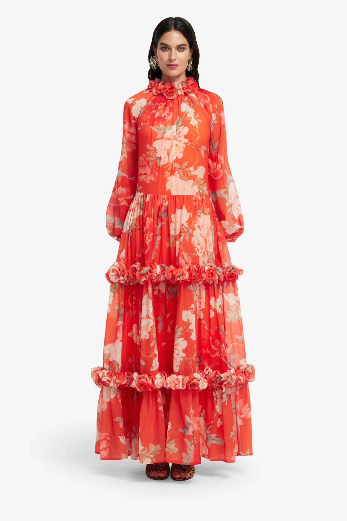 Angela Ruffled Maxi Dress - Saffron Peony Print