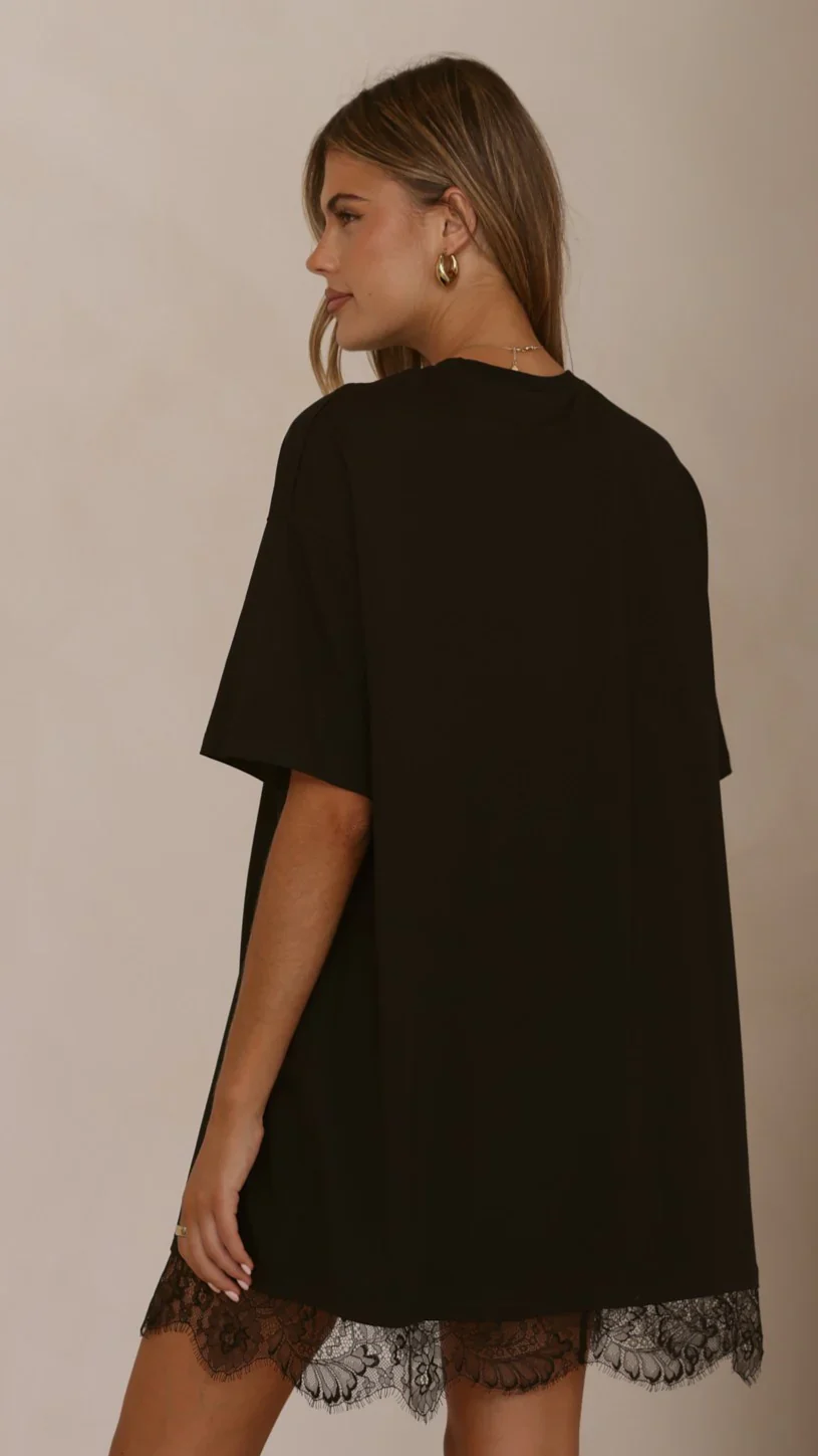 Saya T Shirt Lace Mini Dress - Black