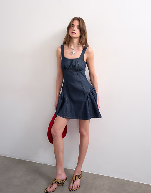 Topshop denim peplum hem mini dress in indigo rinse