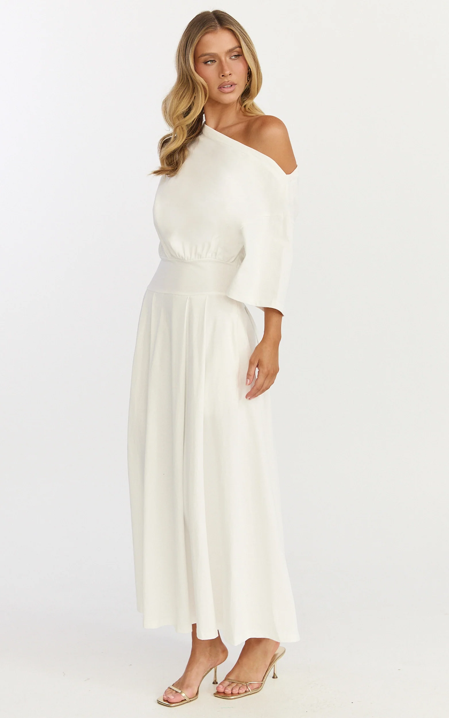 Tami Midi Dress - Off Shoulder Dress in White