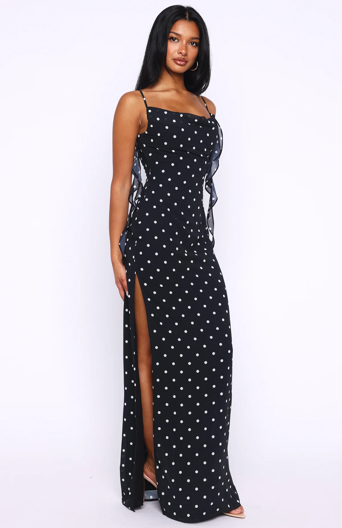 Love Blossoms Maxi Dress Black/White Polka Dot