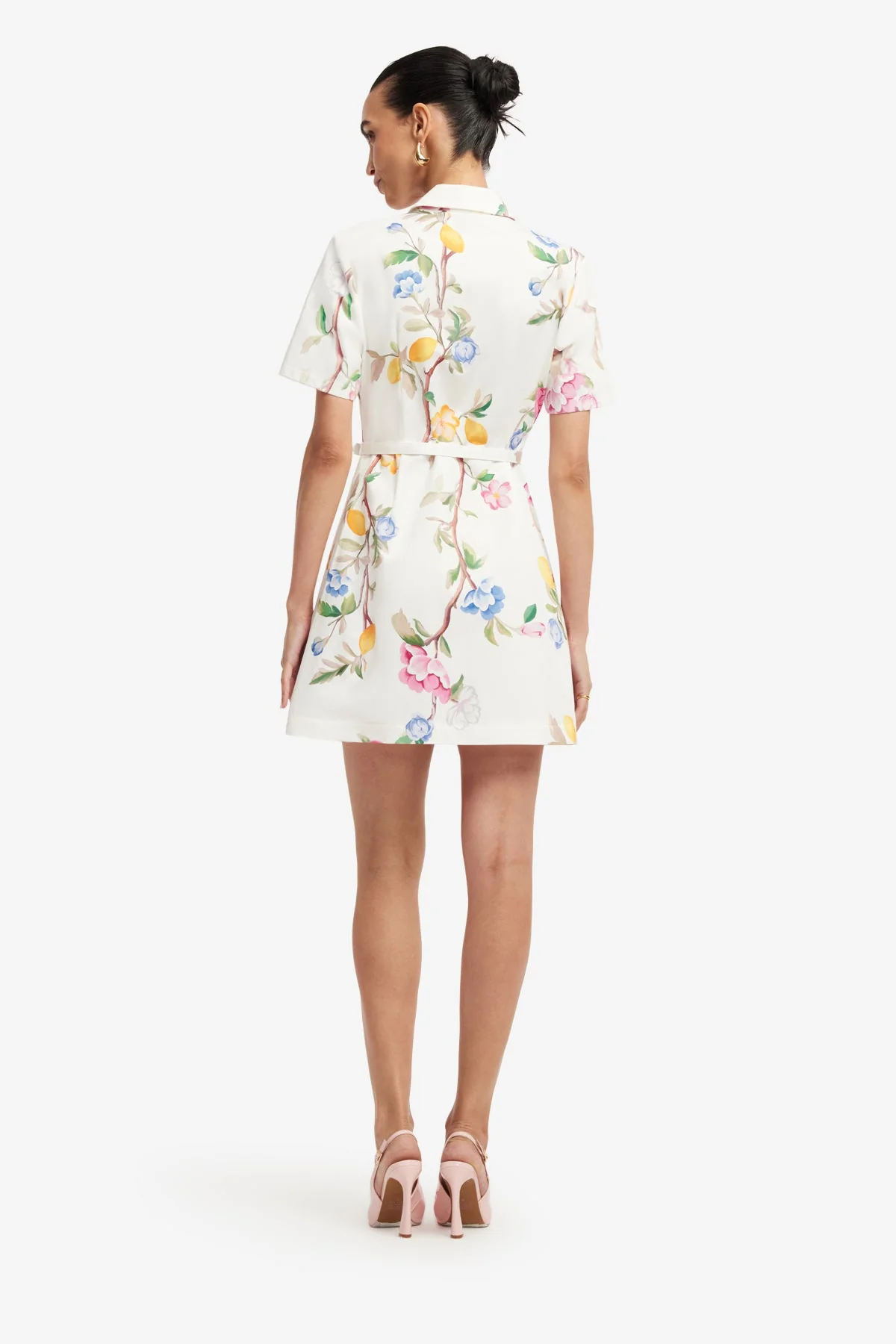 Brigitte Mini Dress - Lemon Vine Print in Snow